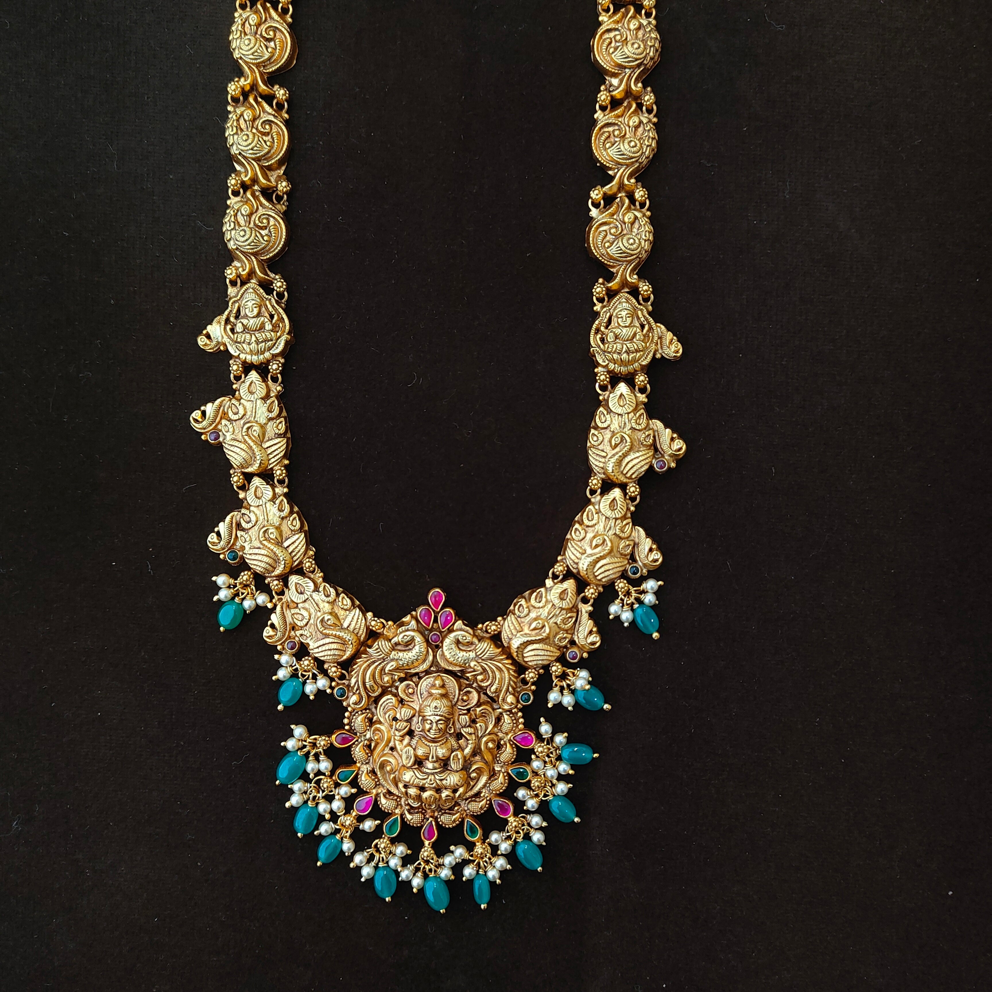 925 Silver Gold Plated Lakshmi Haram-1896