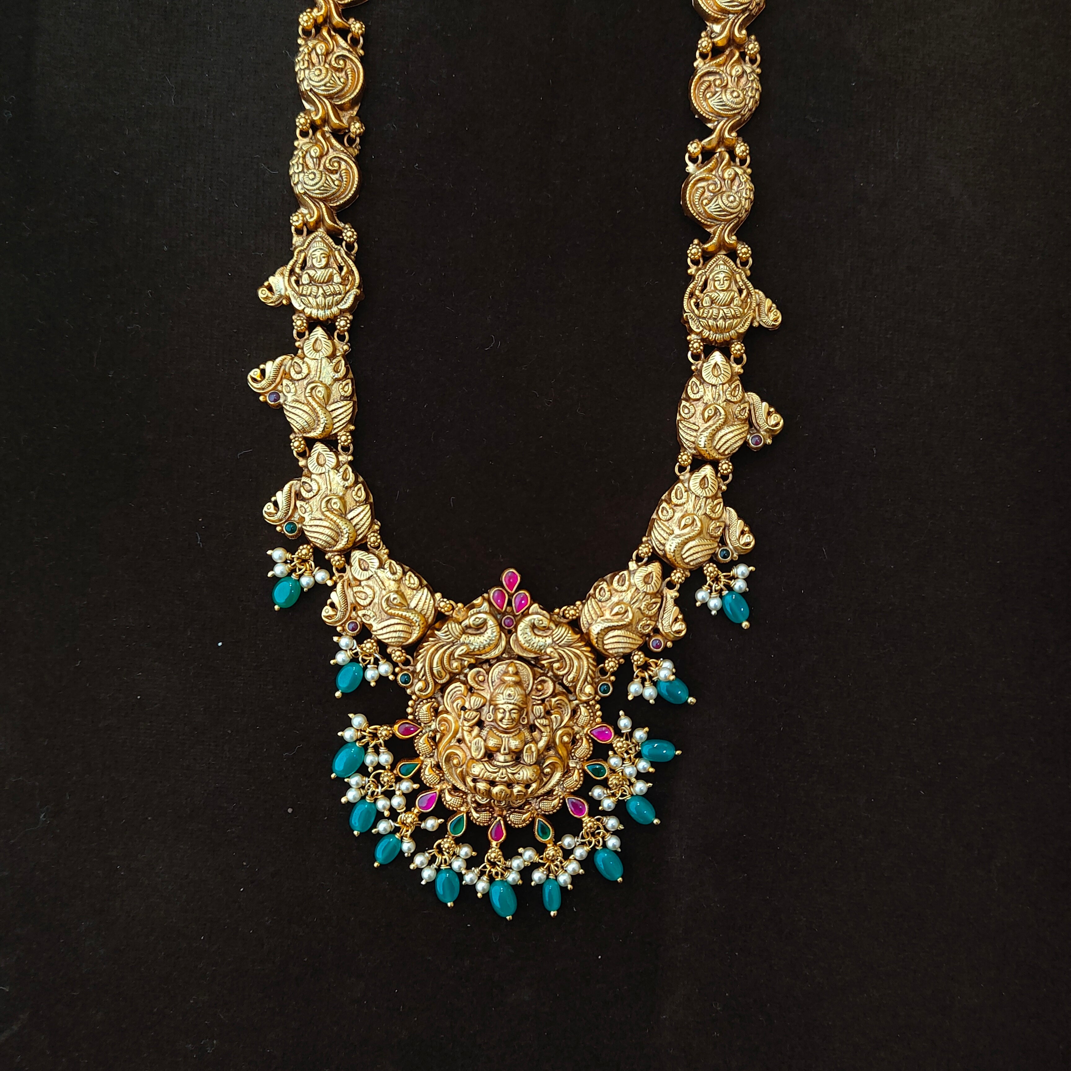 925 Silver Gold Plated Lakshmi Haram-1896