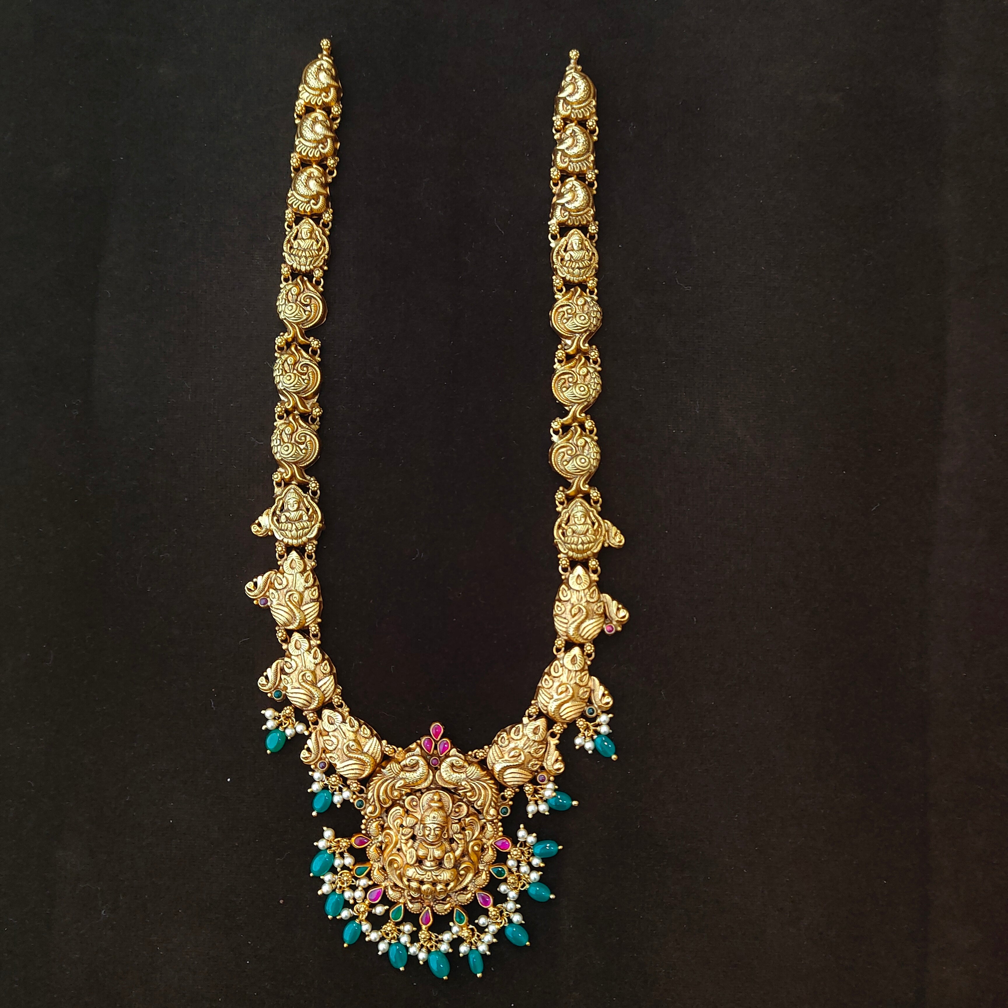 925 Silver Gold Plated Lakshmi Haram-1896