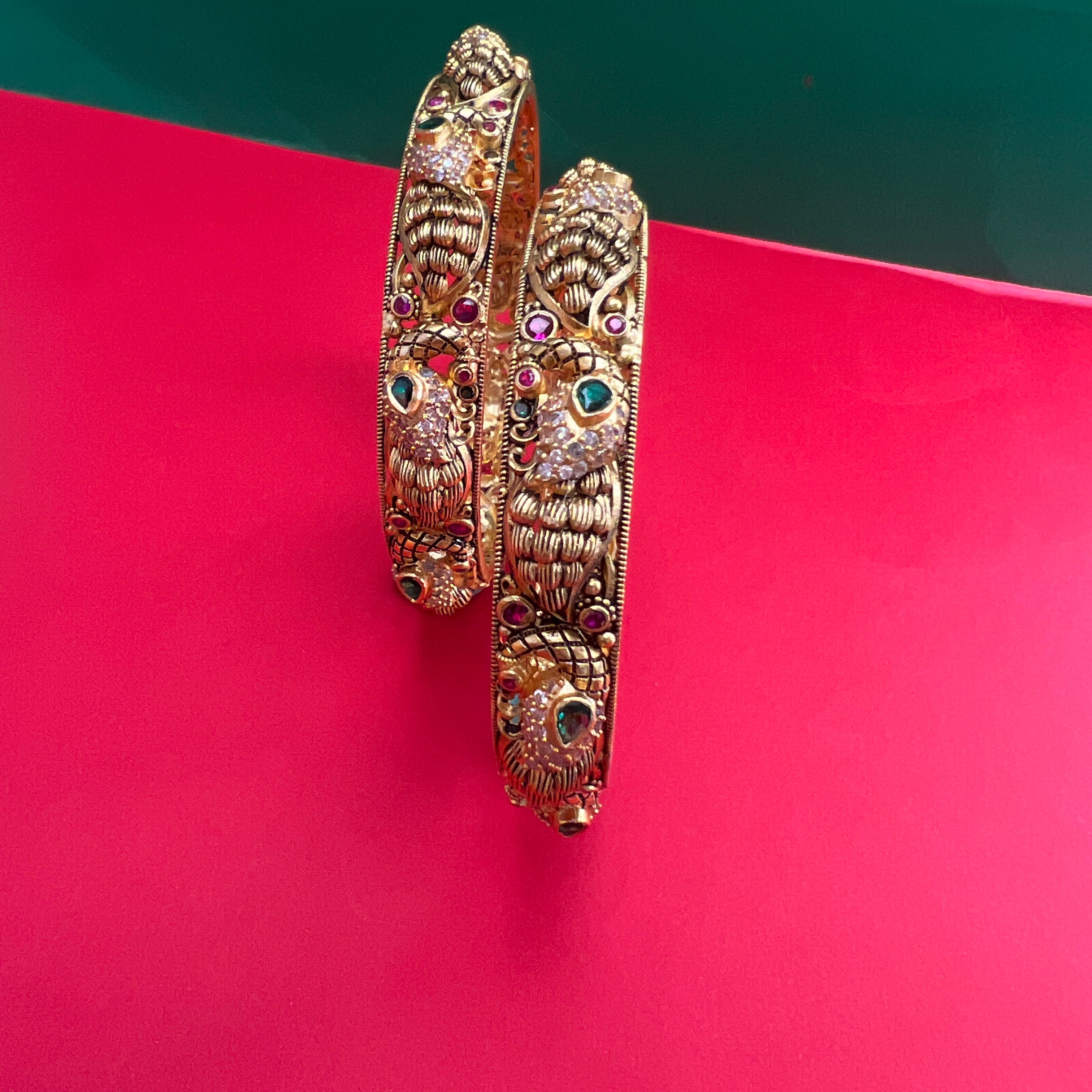 925 Silver Gold Plated Peacock Bangle-1222