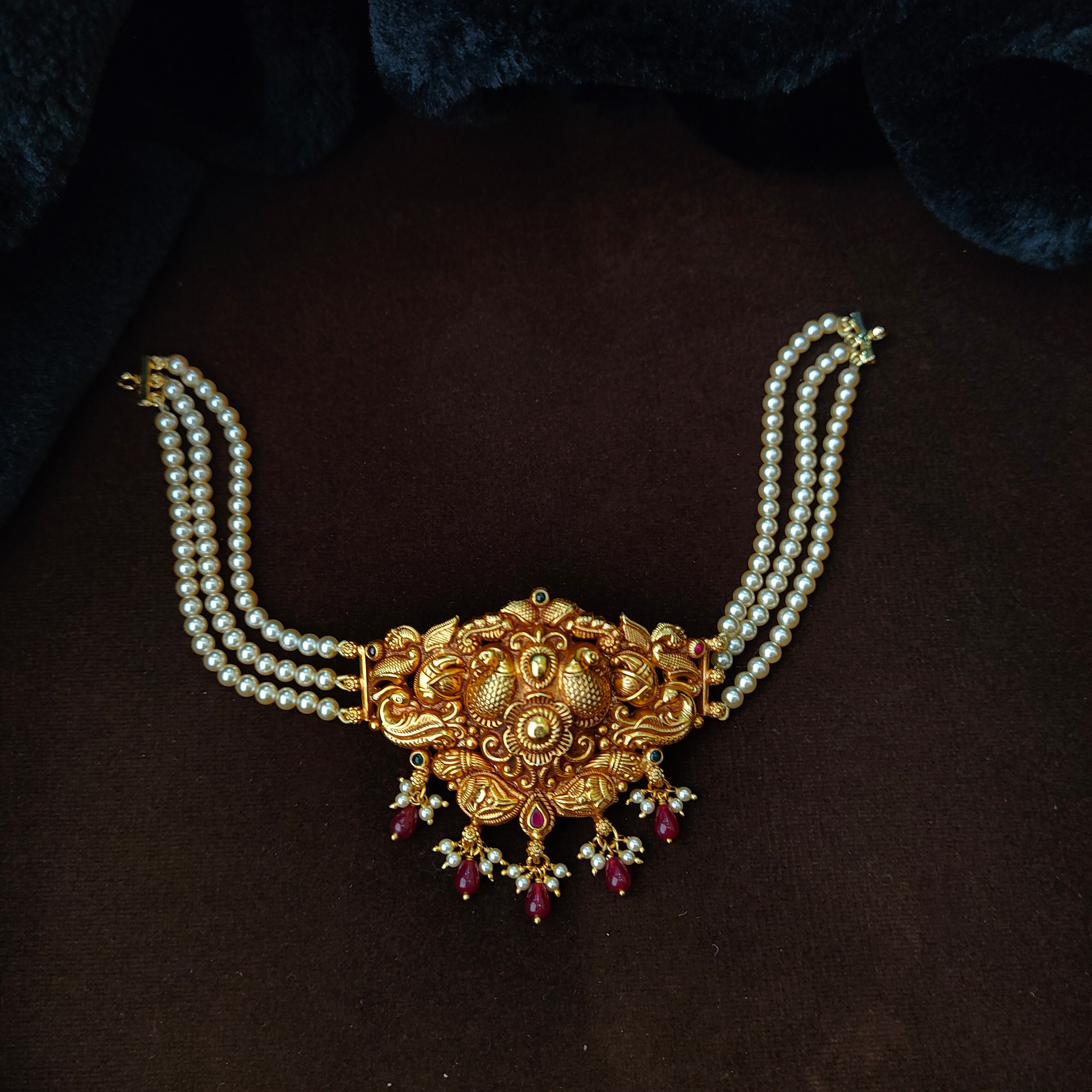 925 Silver Gold Plated Nakshi Beads Choker-5631