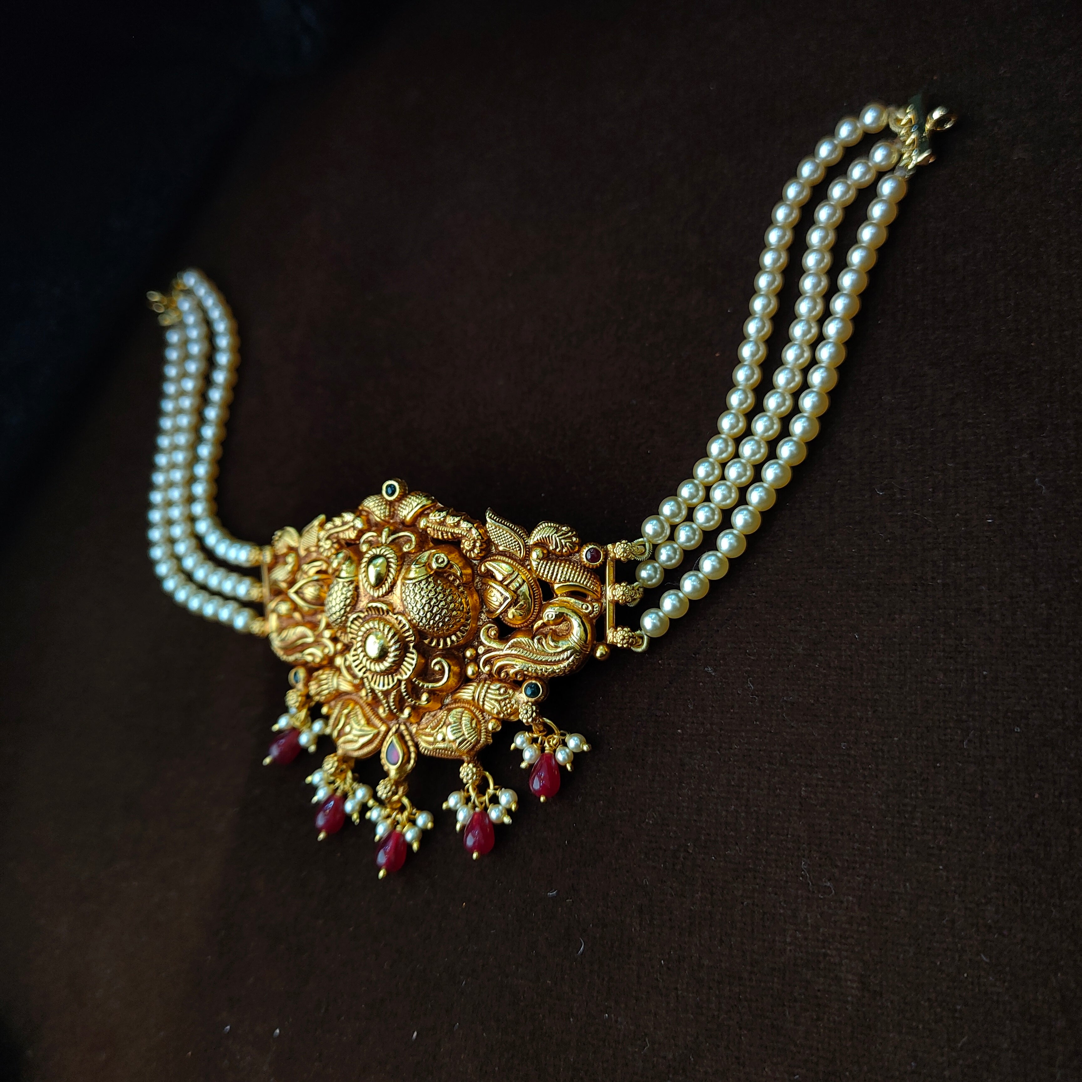 925 Silver Gold Plated Nakshi Beads Choker-5631