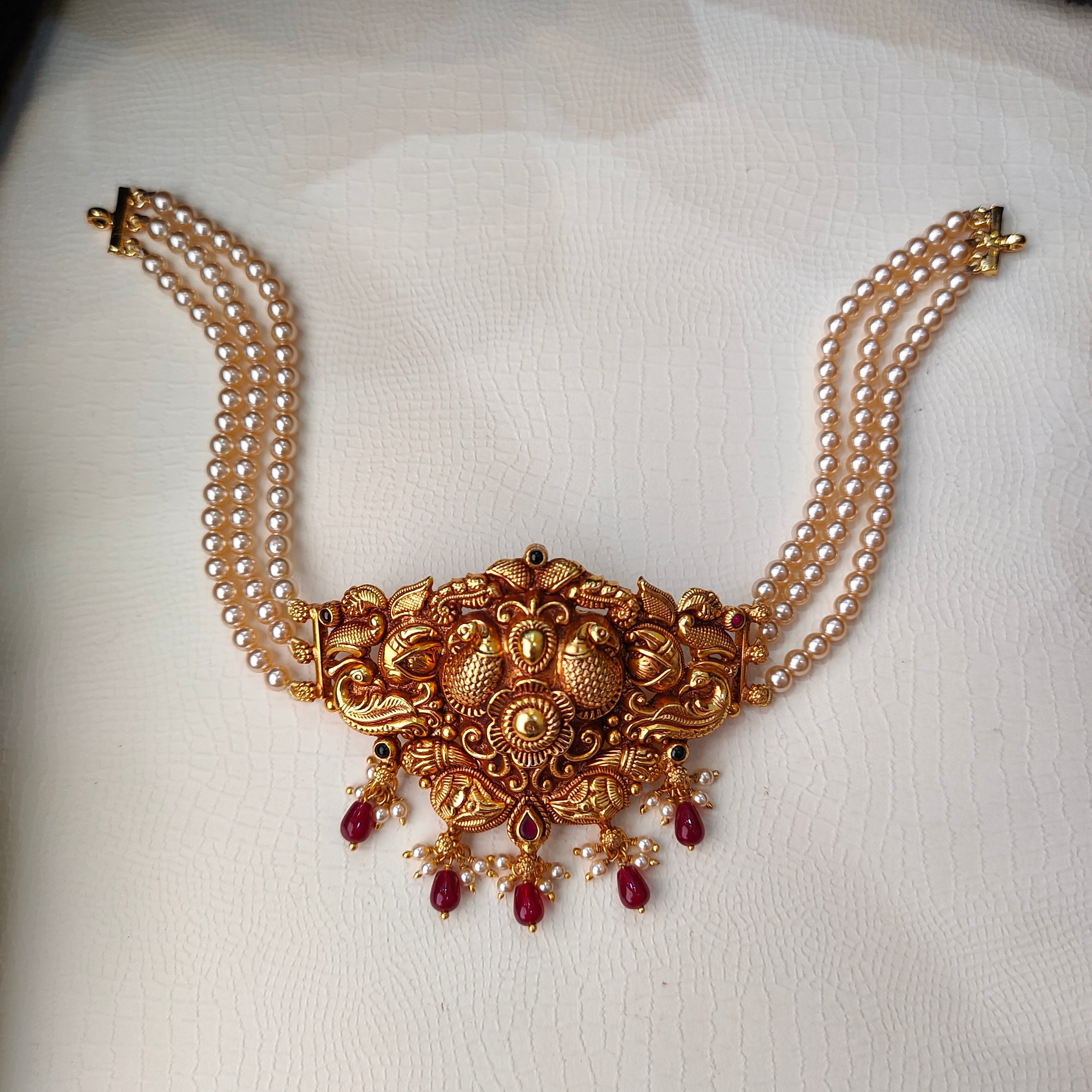 925 Silver Gold Plated Nakshi Beads Choker-5631