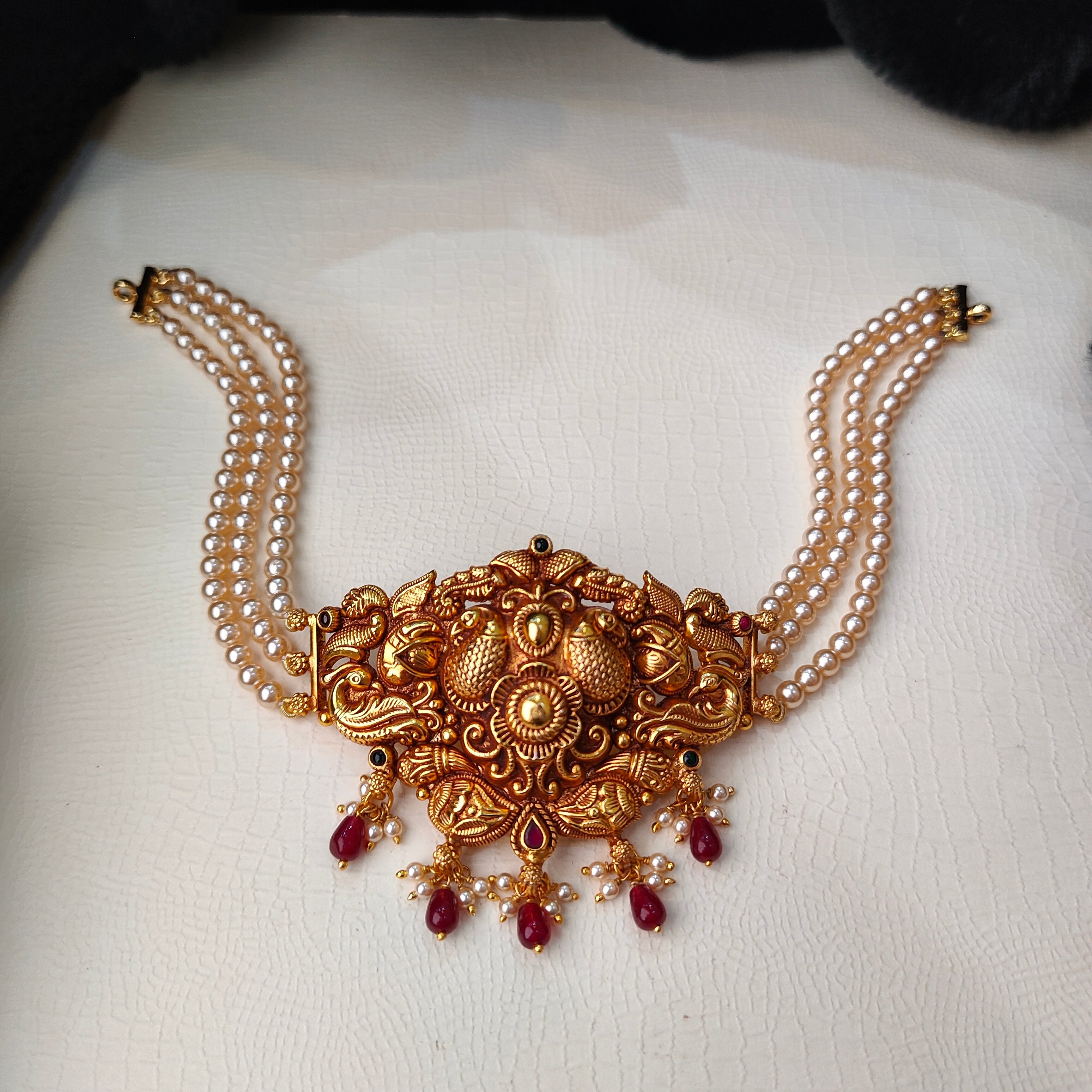 925 Silver Gold Plated Nakshi Beads Choker-5631