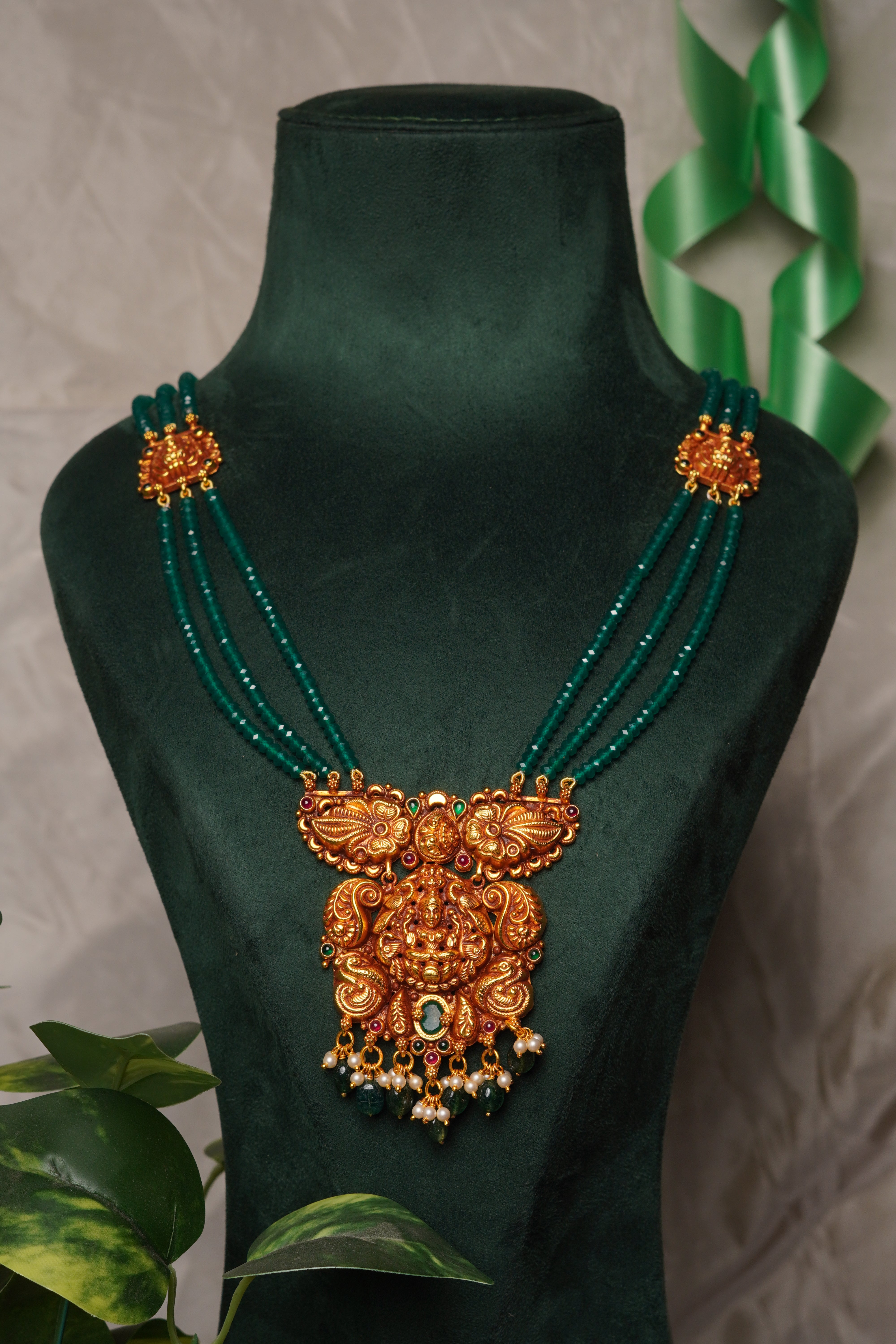 925 Silver Gold Plated Nakshi Beads Haram -1213