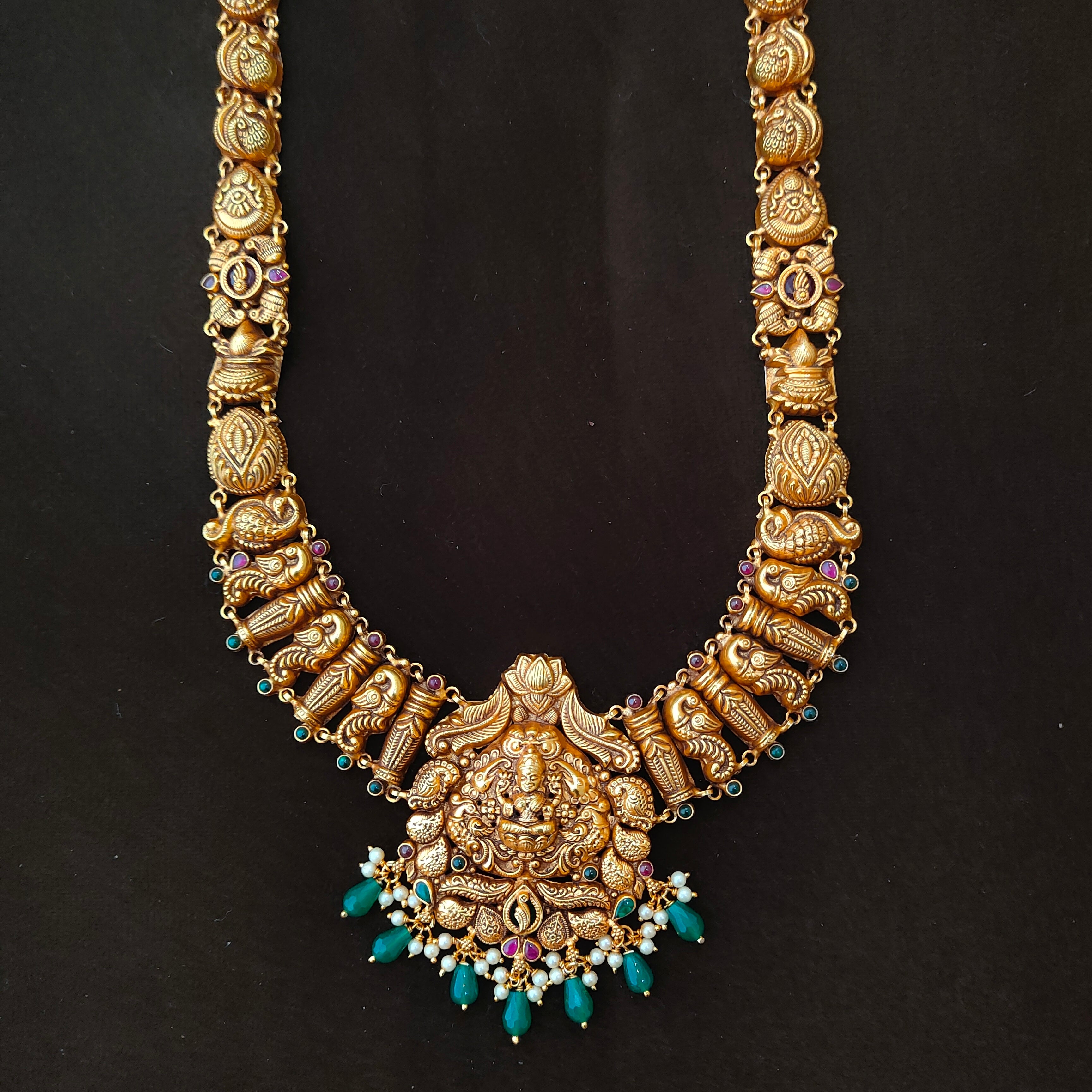 925 Silver Gold Plated Nakshi Haram-1389