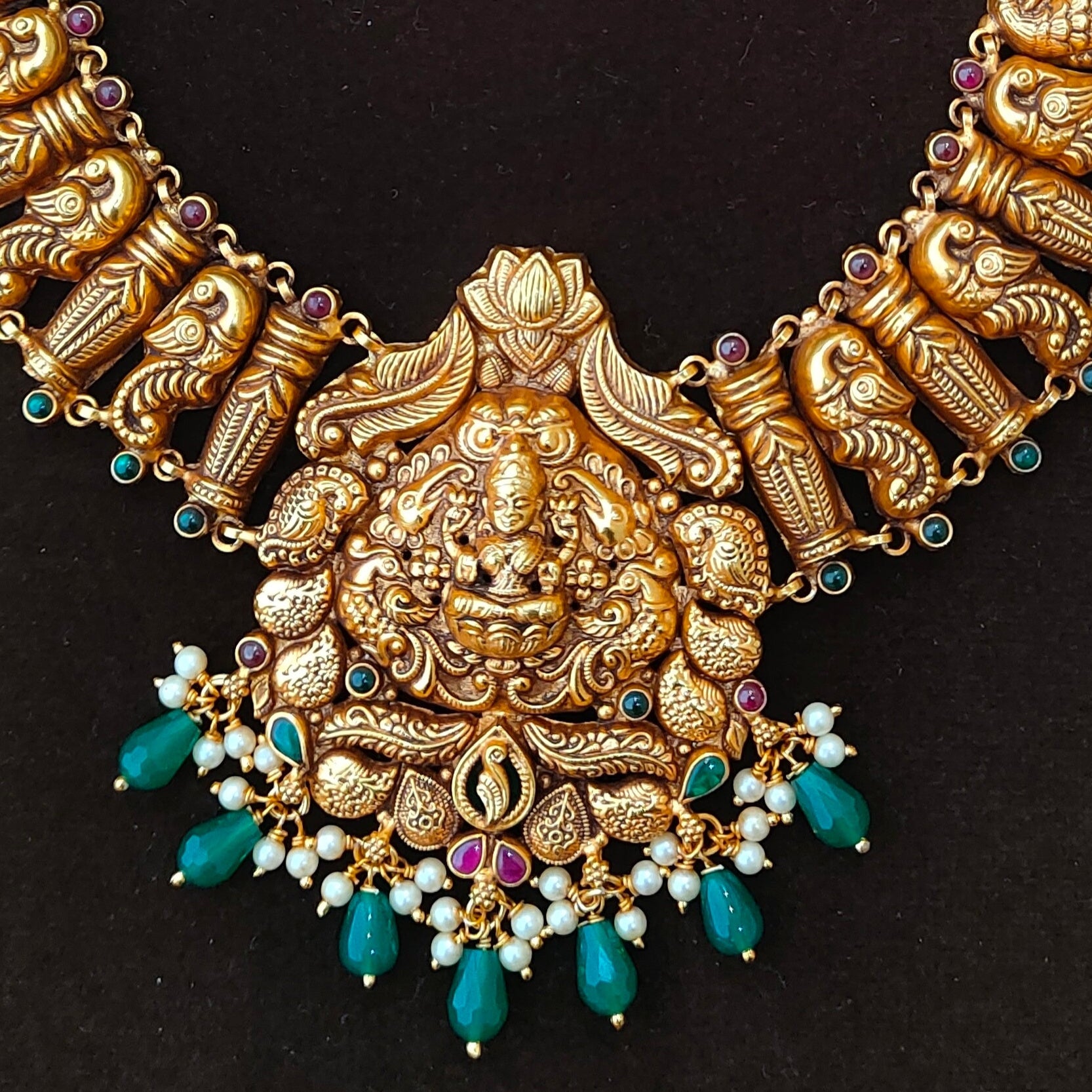 925 Silver Gold Plated Nakshi Haram-1389