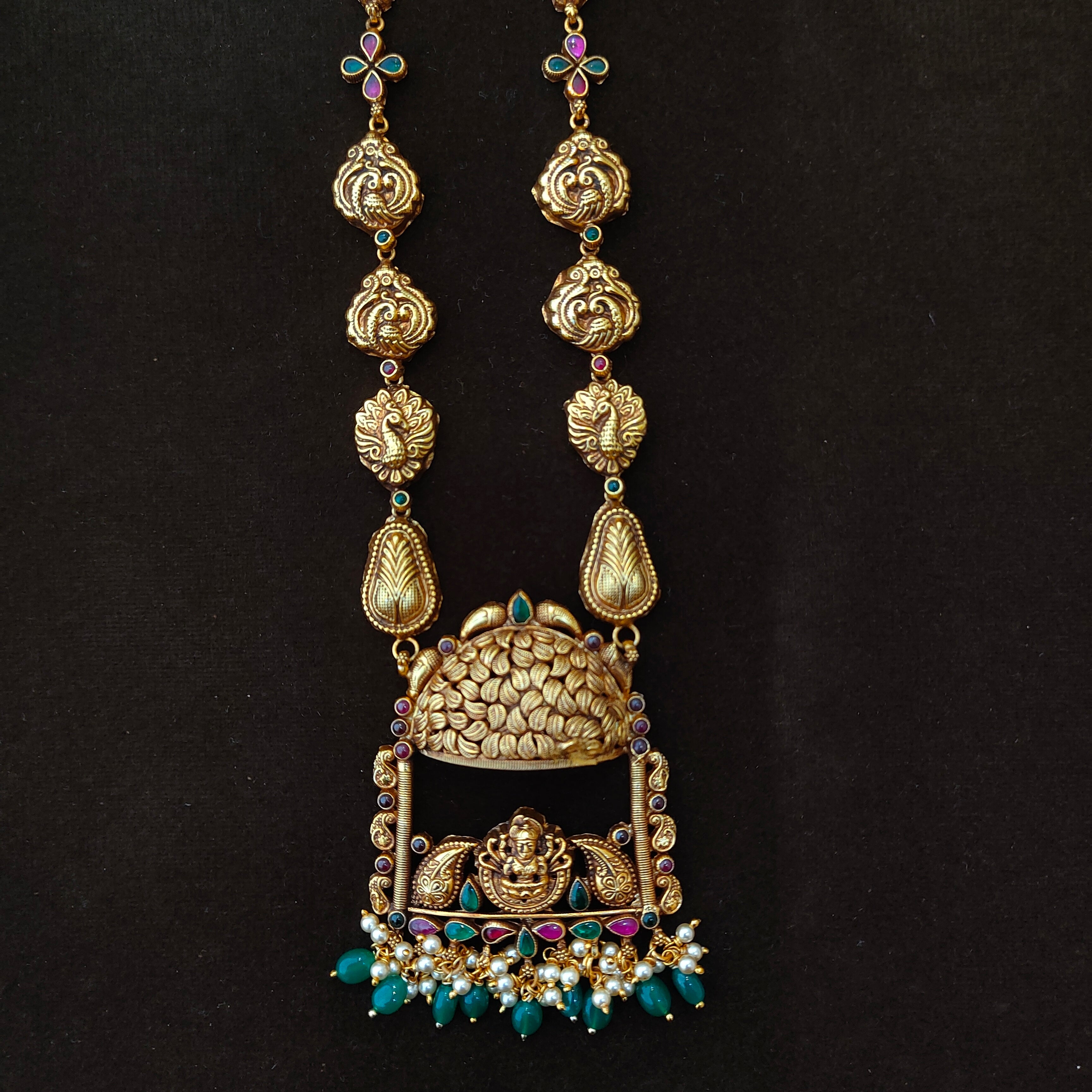 925 Silver Gold Plated Nakshi Haram-1392