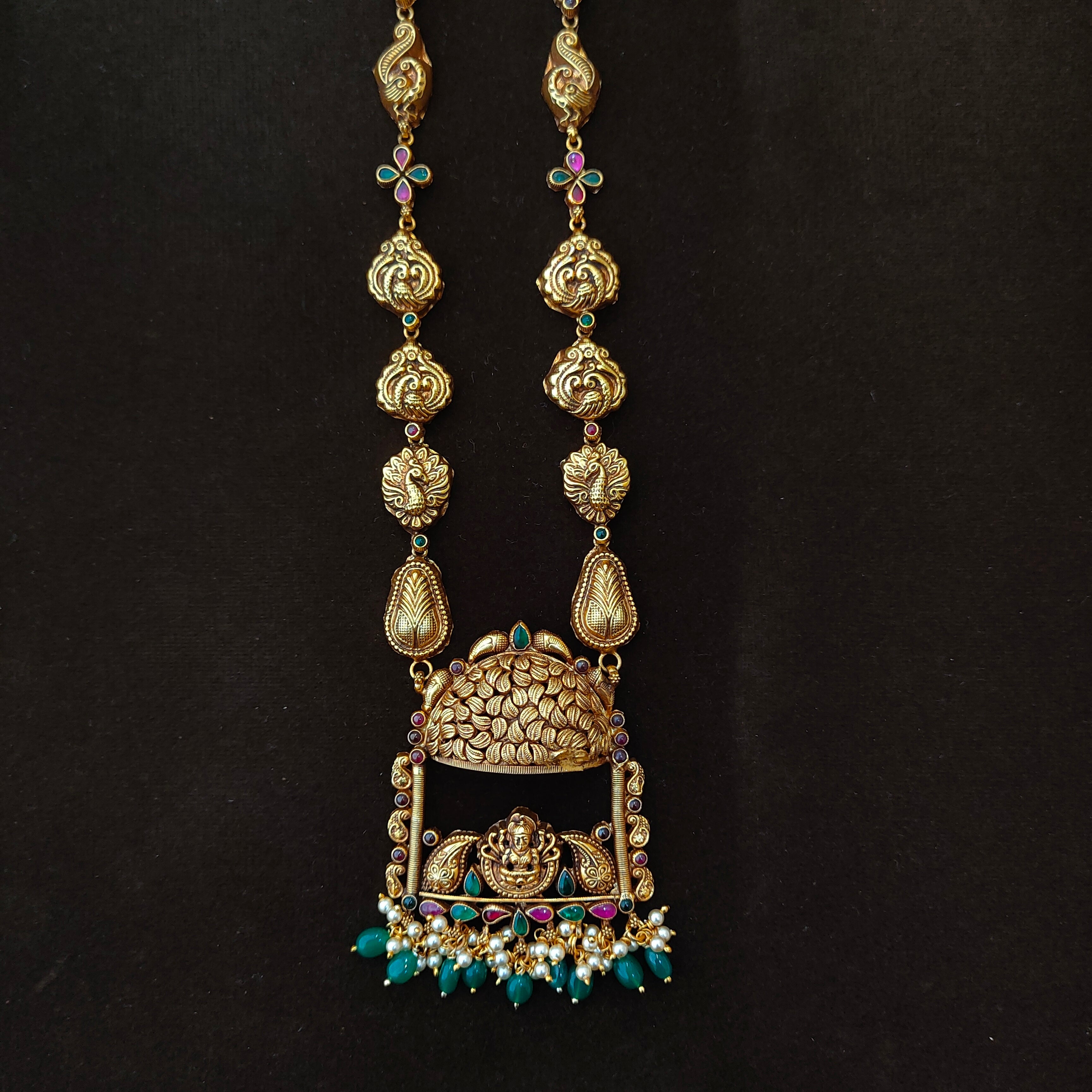 925 Silver Gold Plated Nakshi Haram-1392