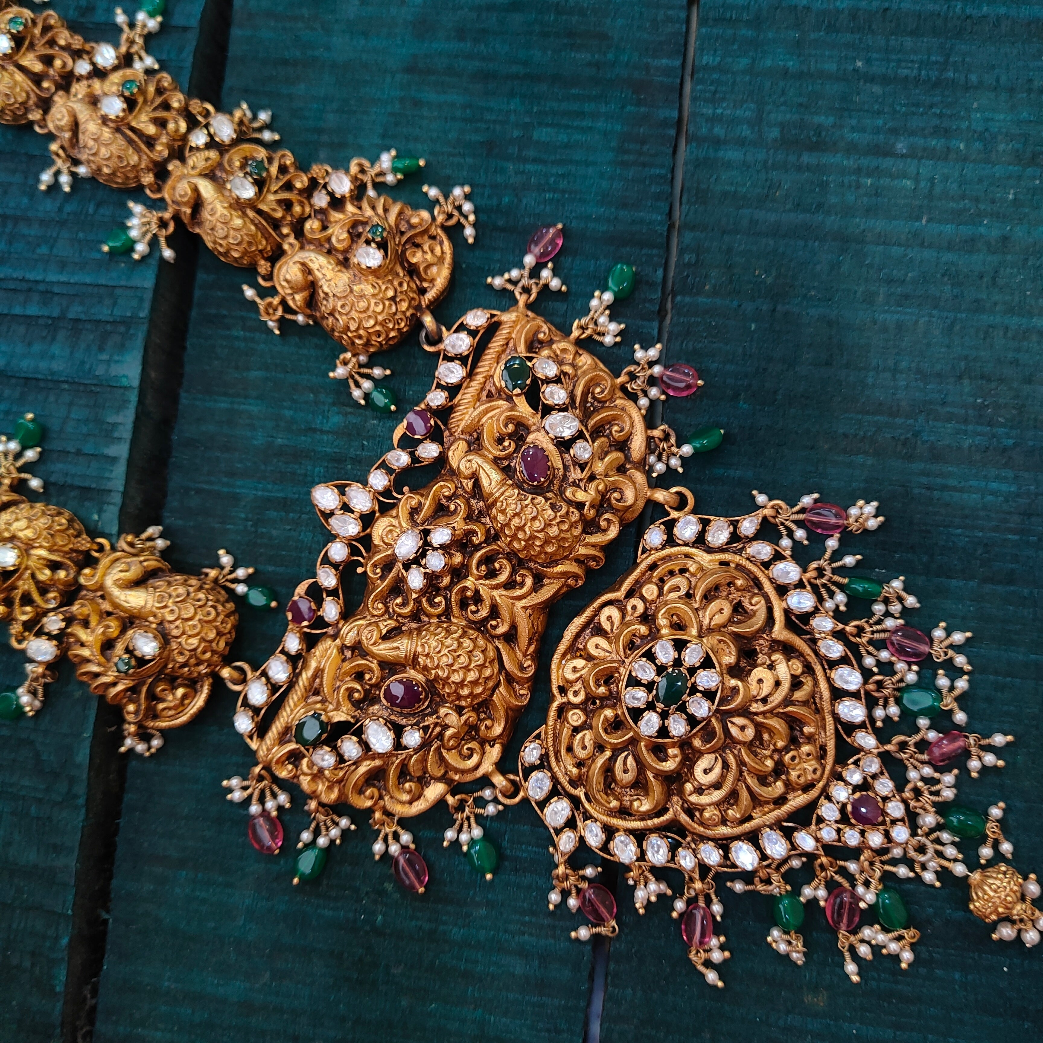 925 Silver Gold Plated Nakshi Haram-1432