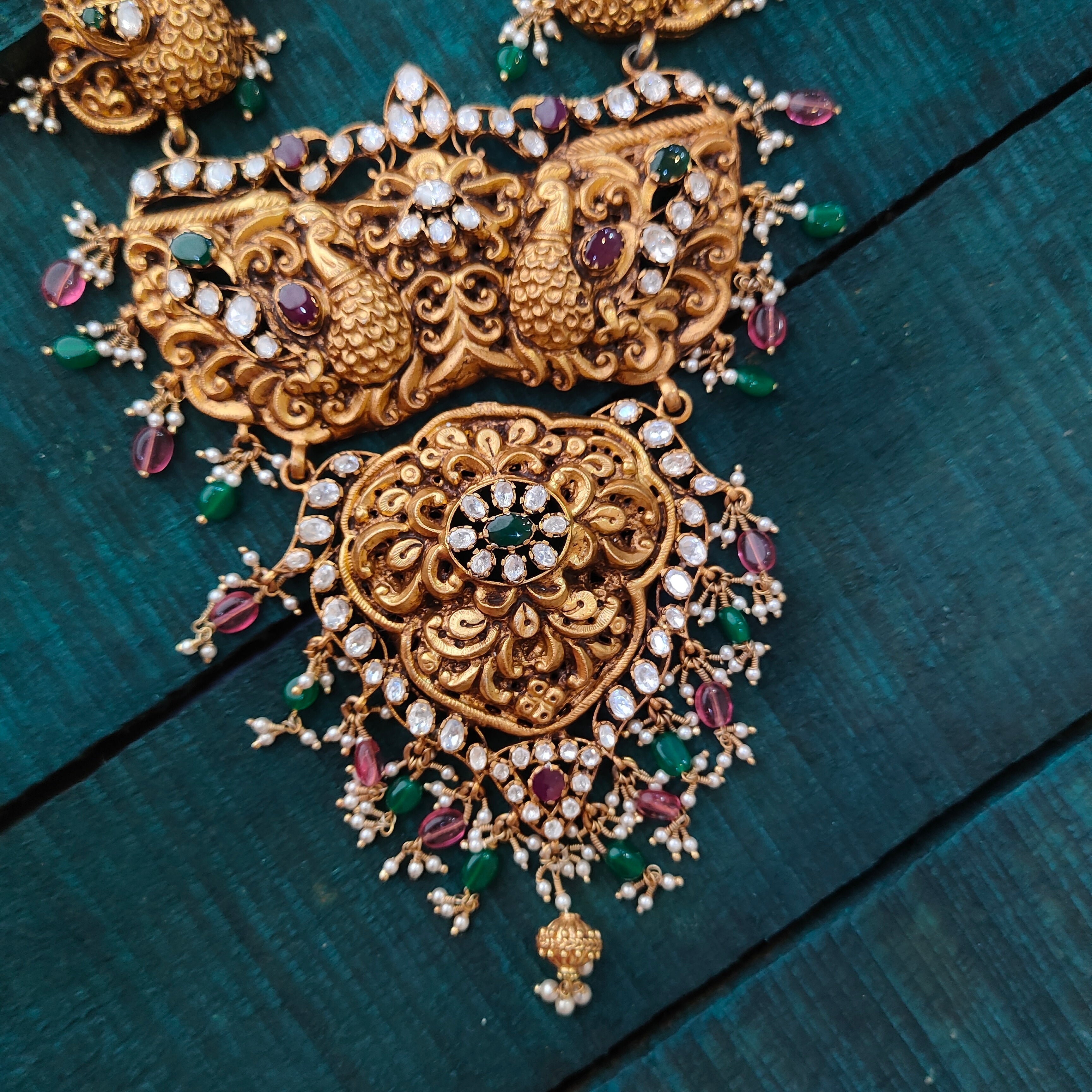 925 Silver Gold Plated Nakshi Haram-1432