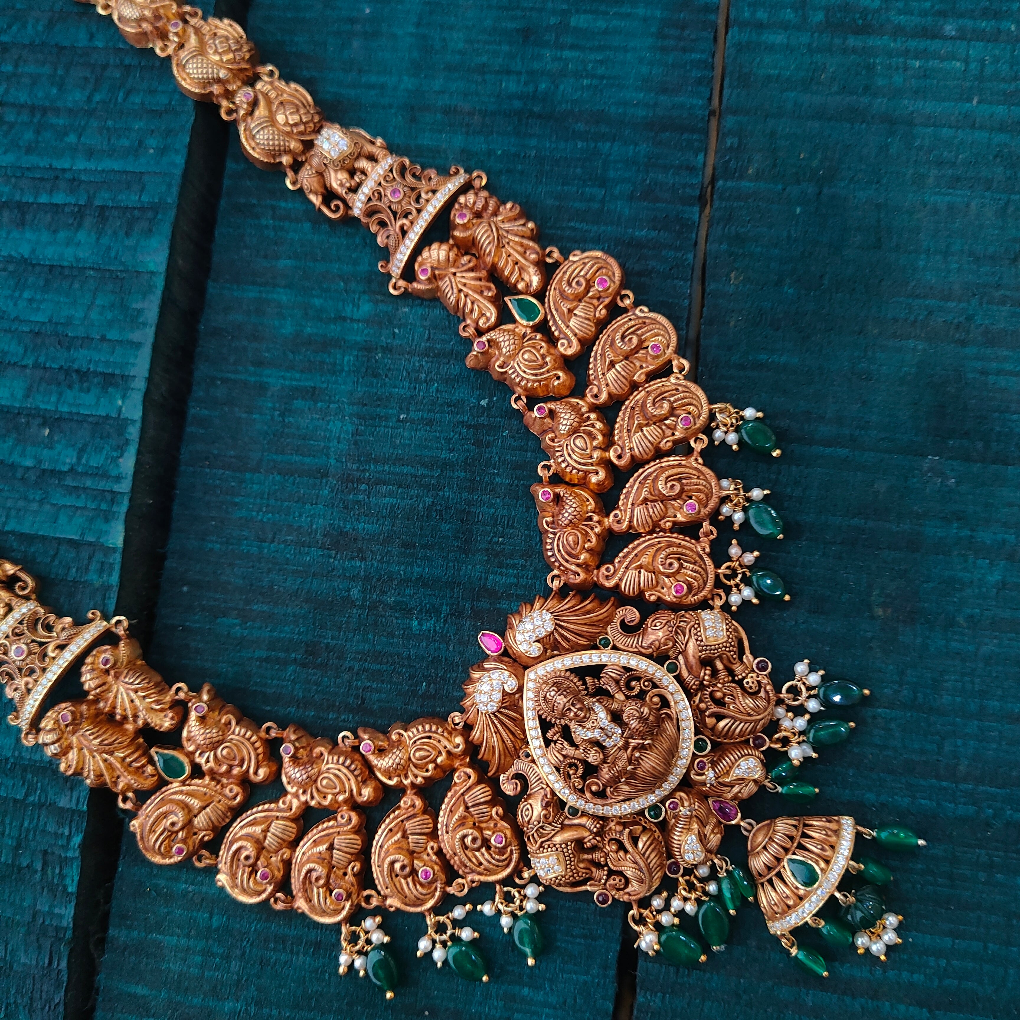 925 Silver Gold Plated Nakshi Haram-5624