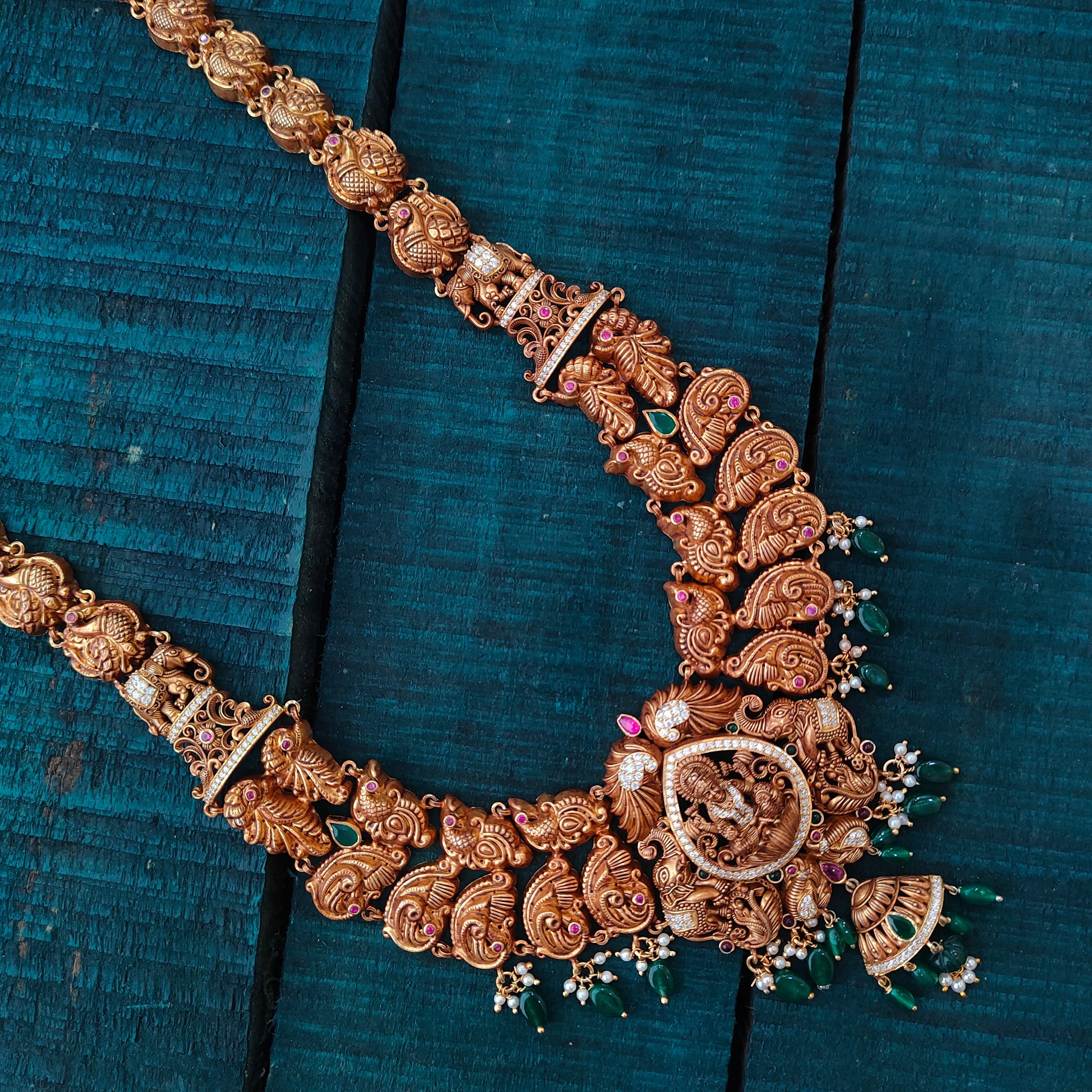 925 Silver Gold Plated Nakshi Haram-5624