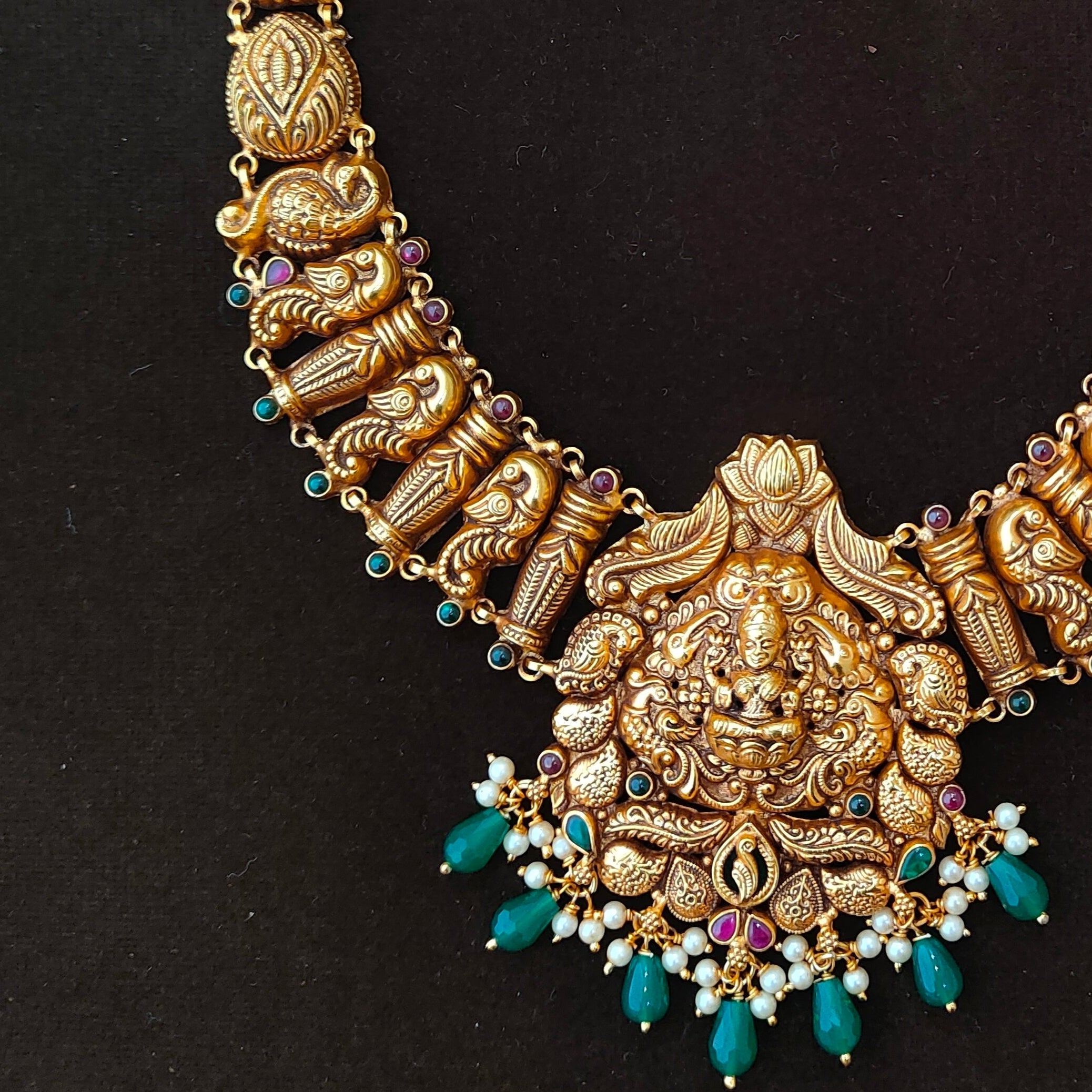 925 Silver Gold Plated Nakshi Haram-1389