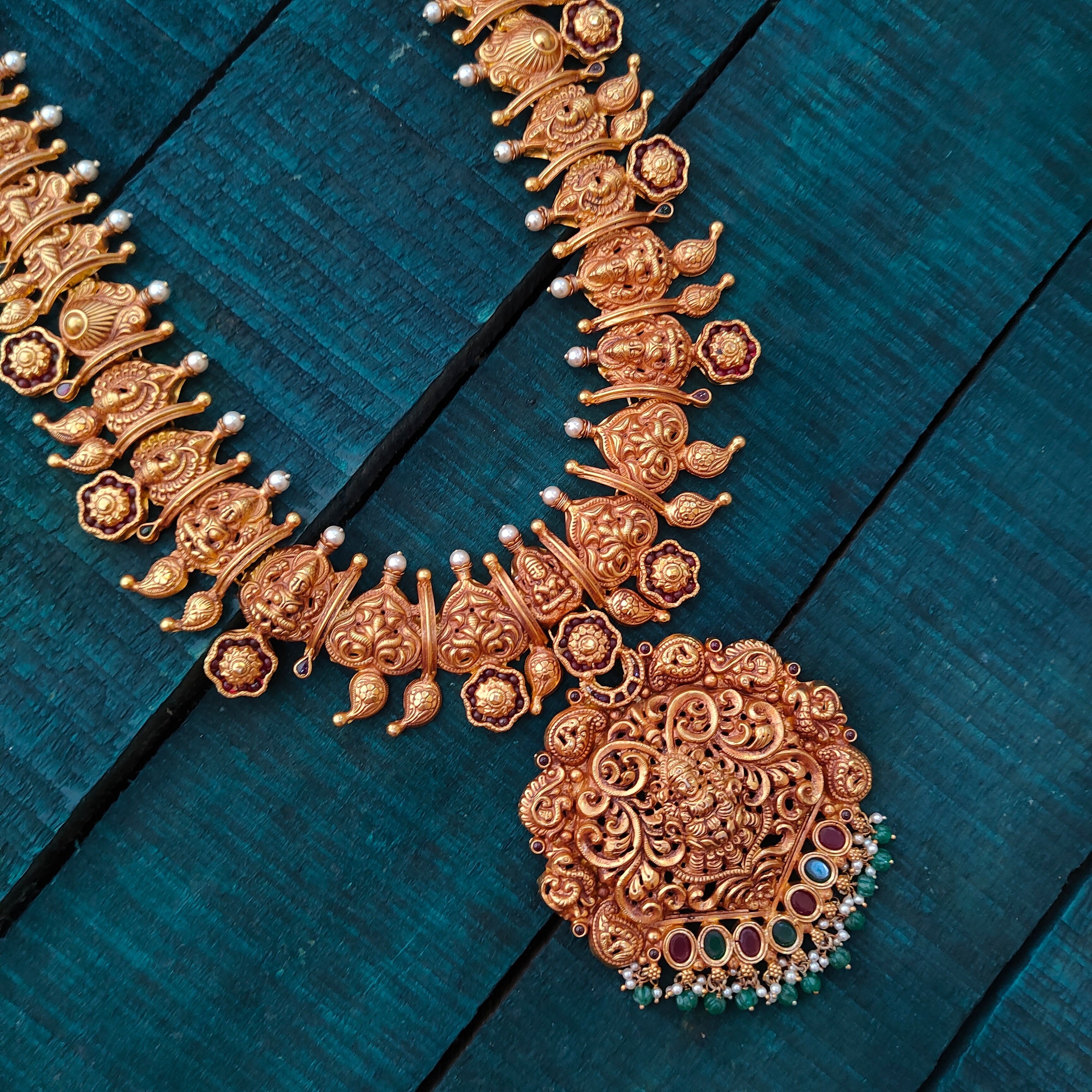 925 Silver Gold Plated Nakshi Haram -1427