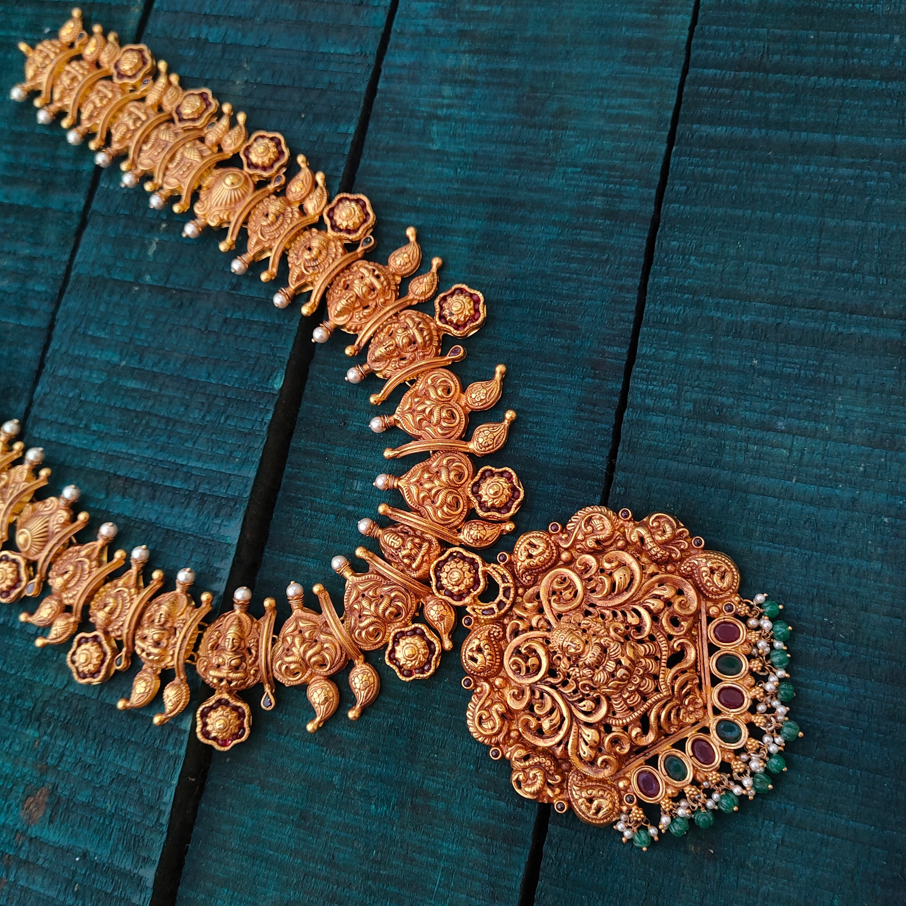 925 Silver Gold Plated Nakshi Haram -1427