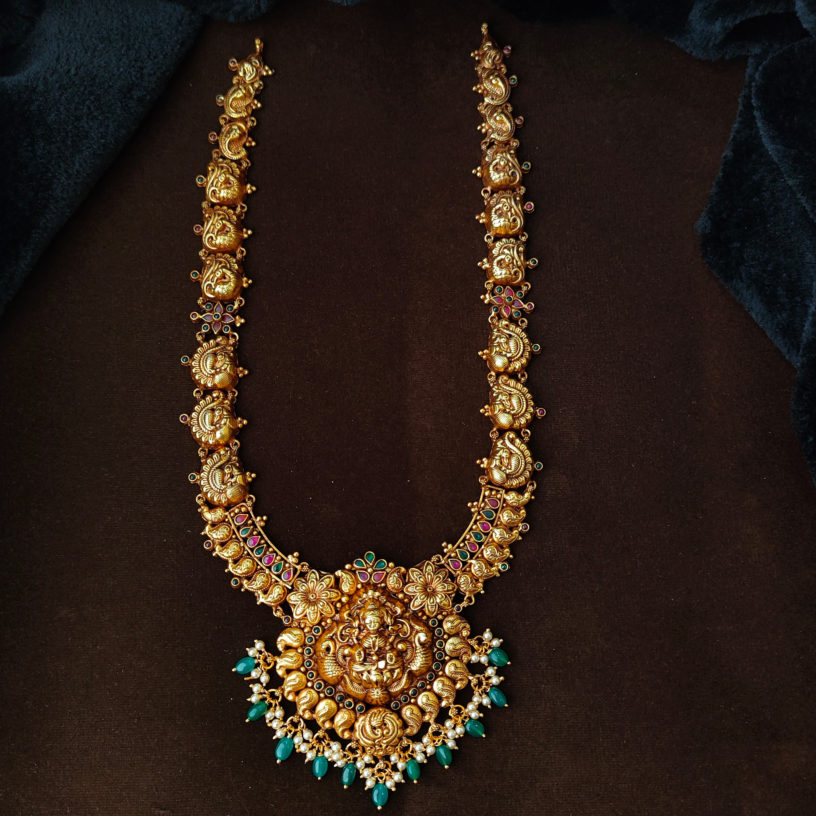 925 Silver Gold Plated Nakshi Haram -5610