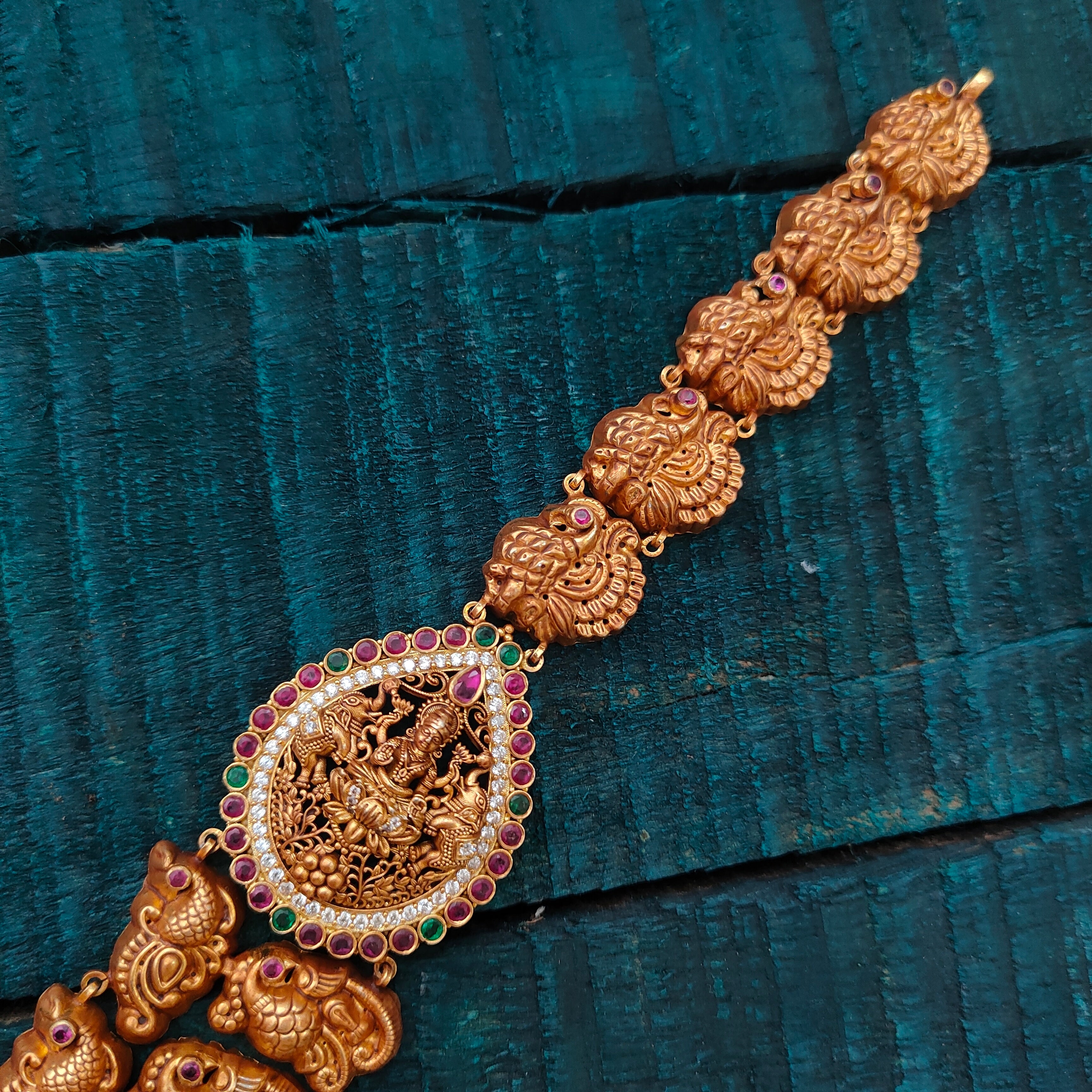 925 Silver Gold Plated Nakshi Haram-6766