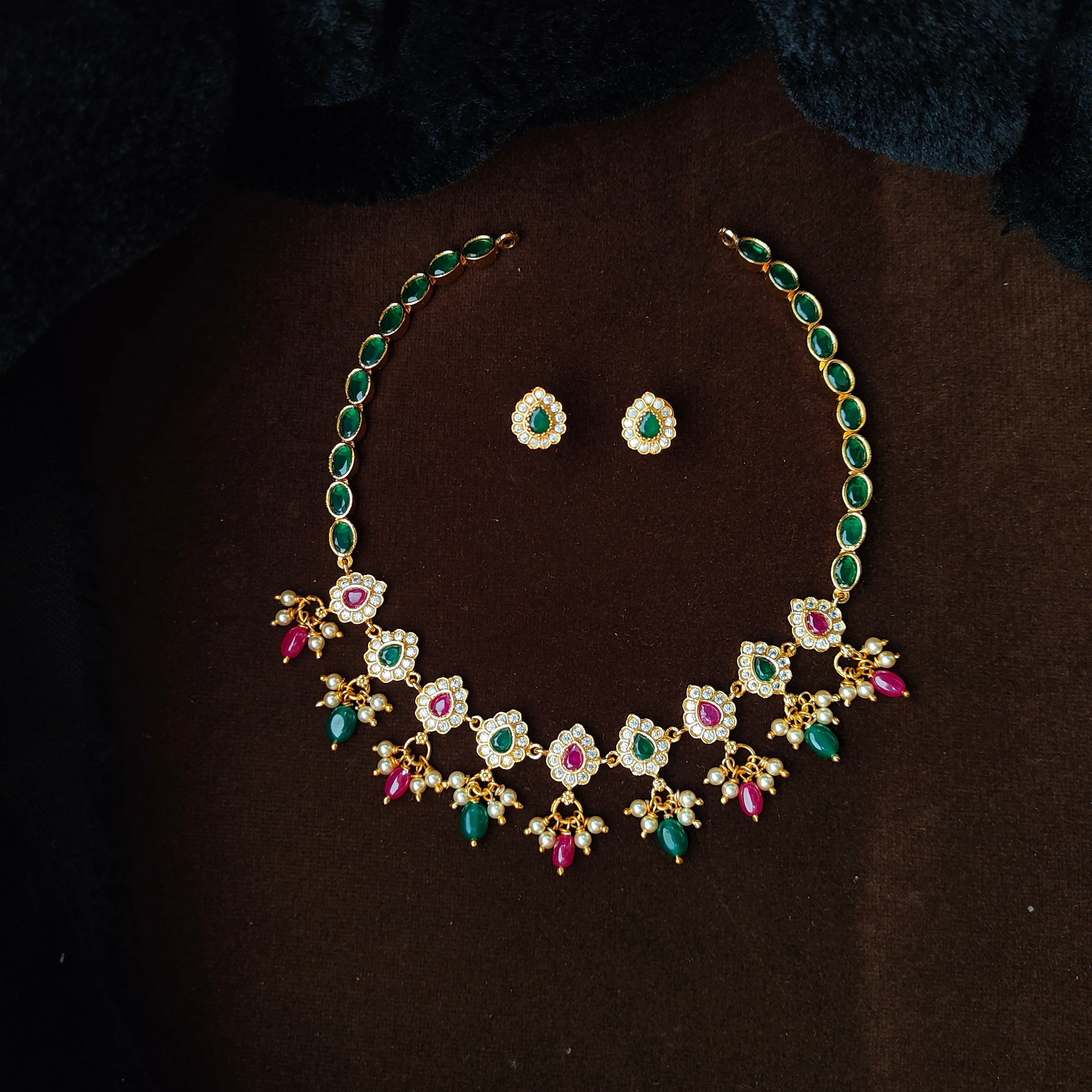 925 Silver Gold Plated Necklace Set-5597