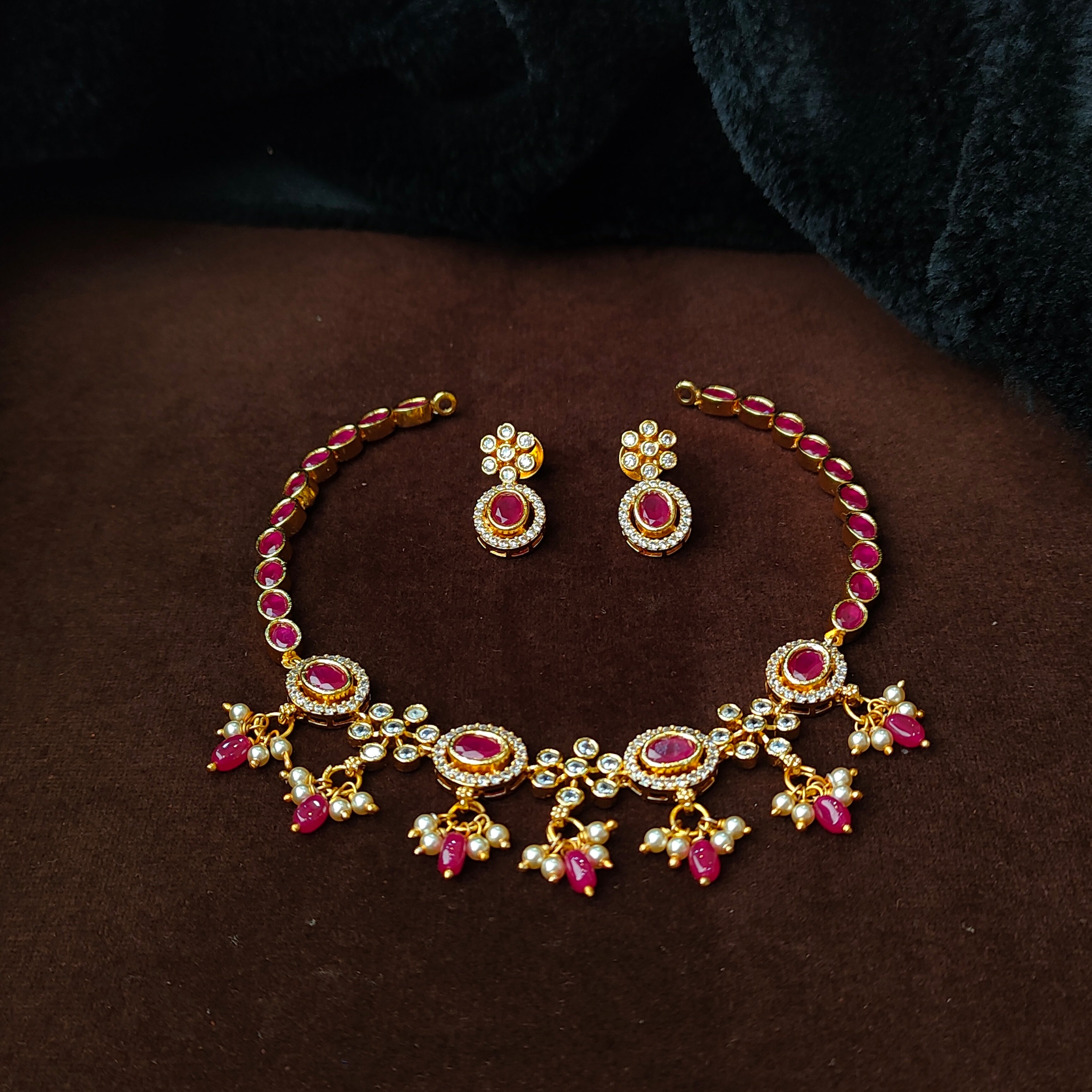 925 Silver Gold Plated Necklace Set-5598