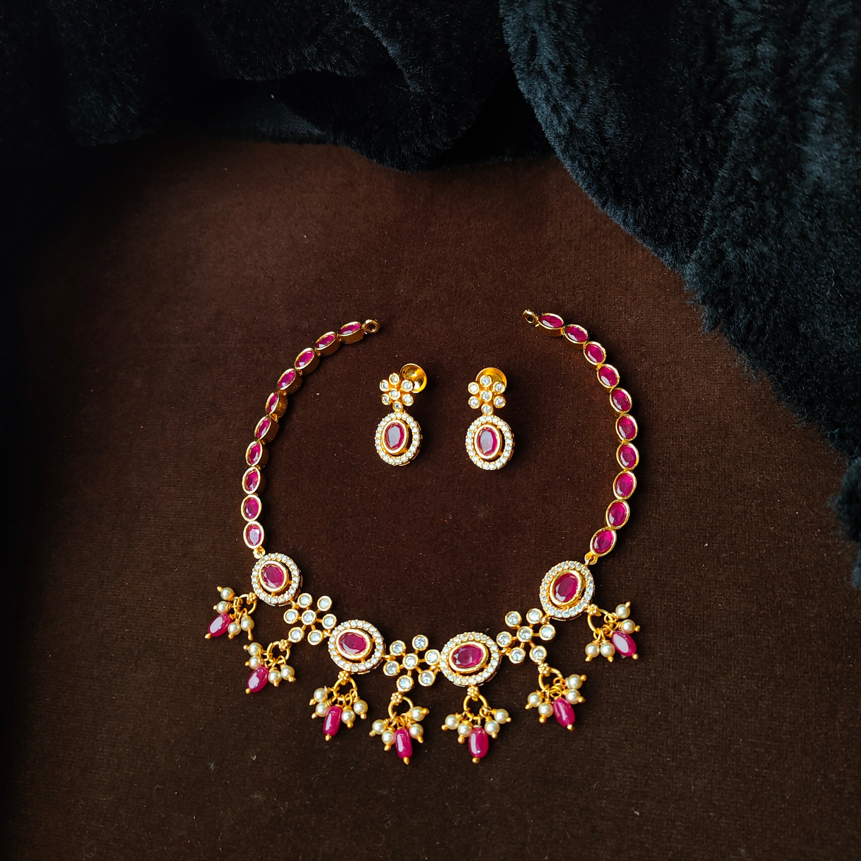 925 Silver Gold Plated Necklace Set-5598