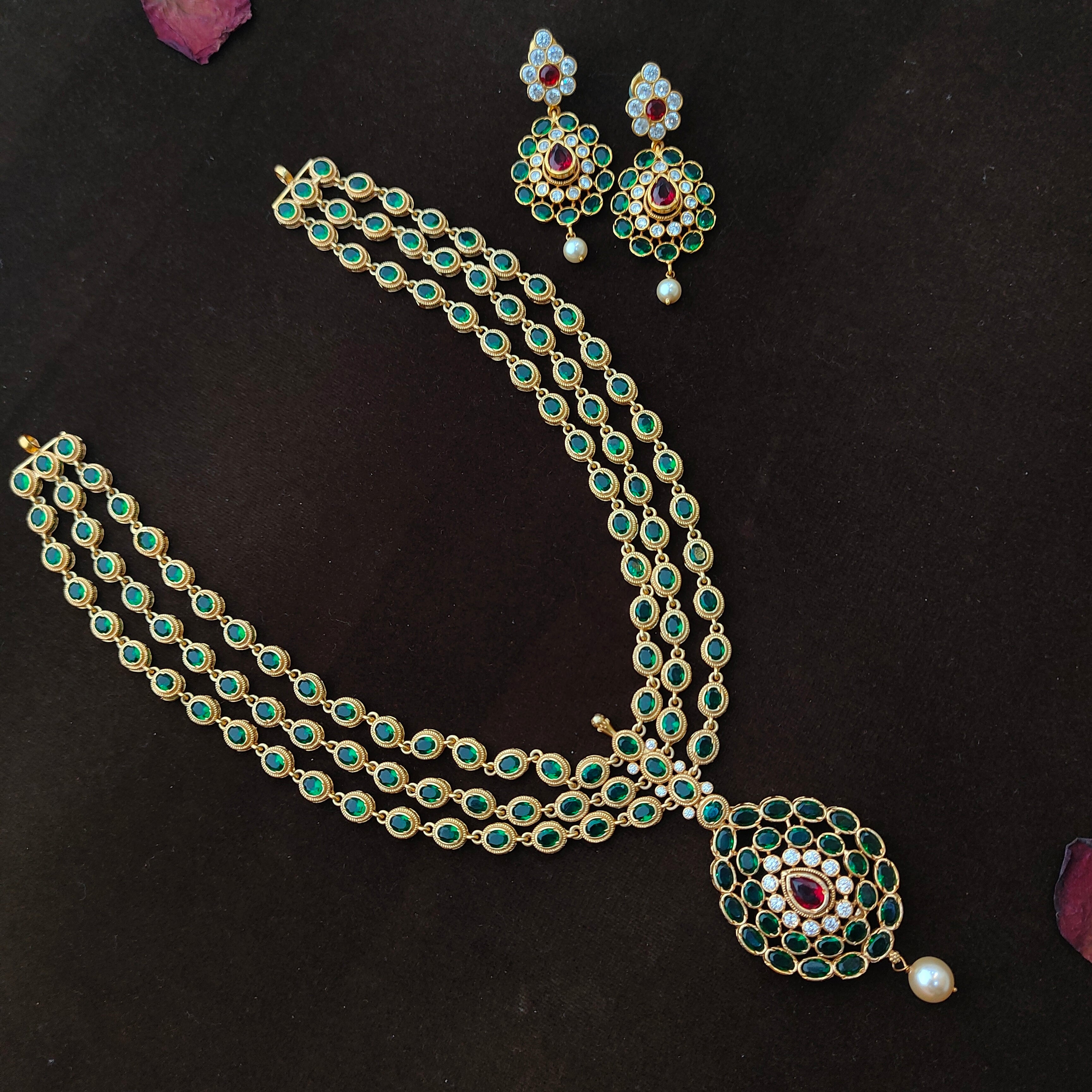 925 Silver Gold Plated Long Necklace set-1461