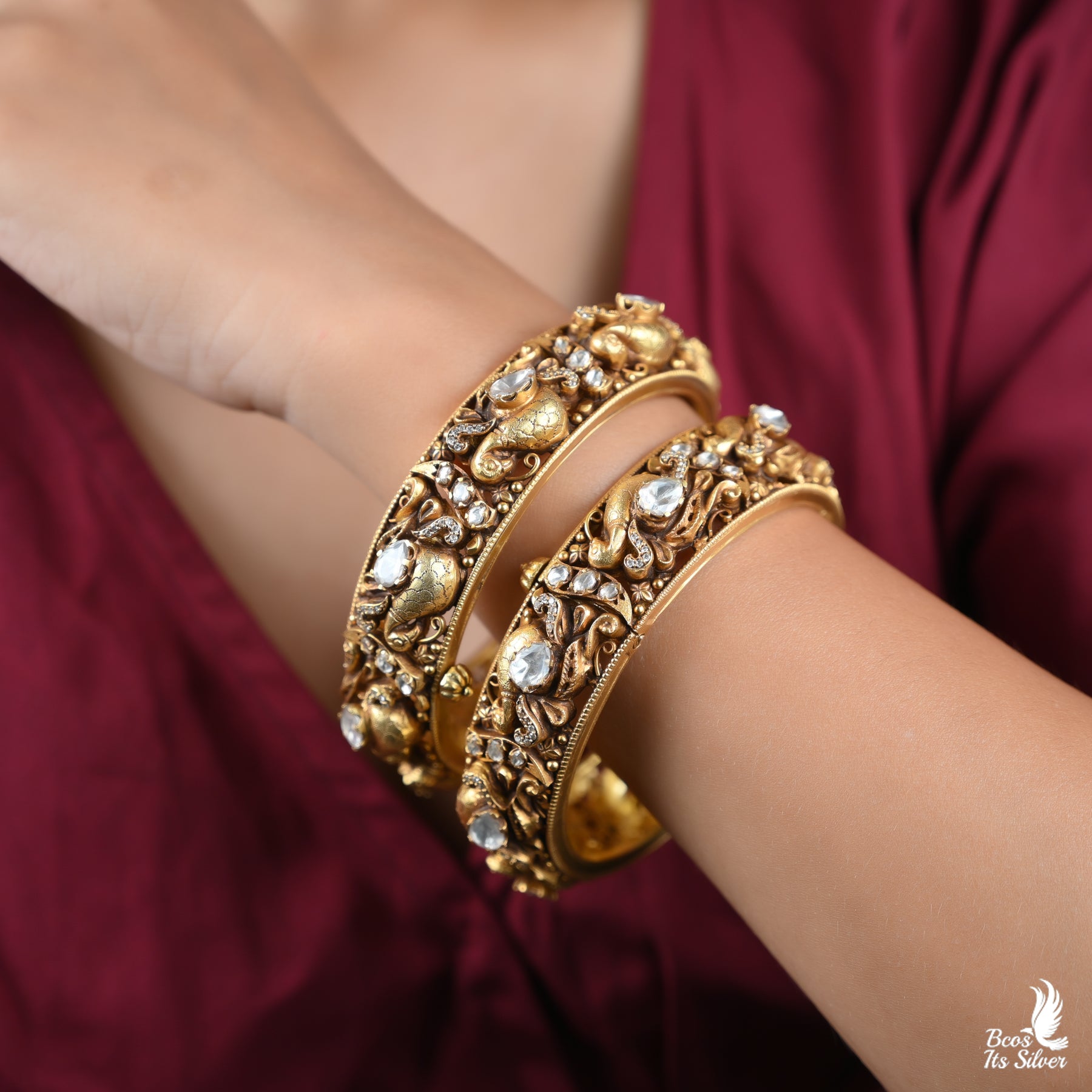 Gold Plated Polki Nakash Bangle - 2834 - Size 2.8 With Screw