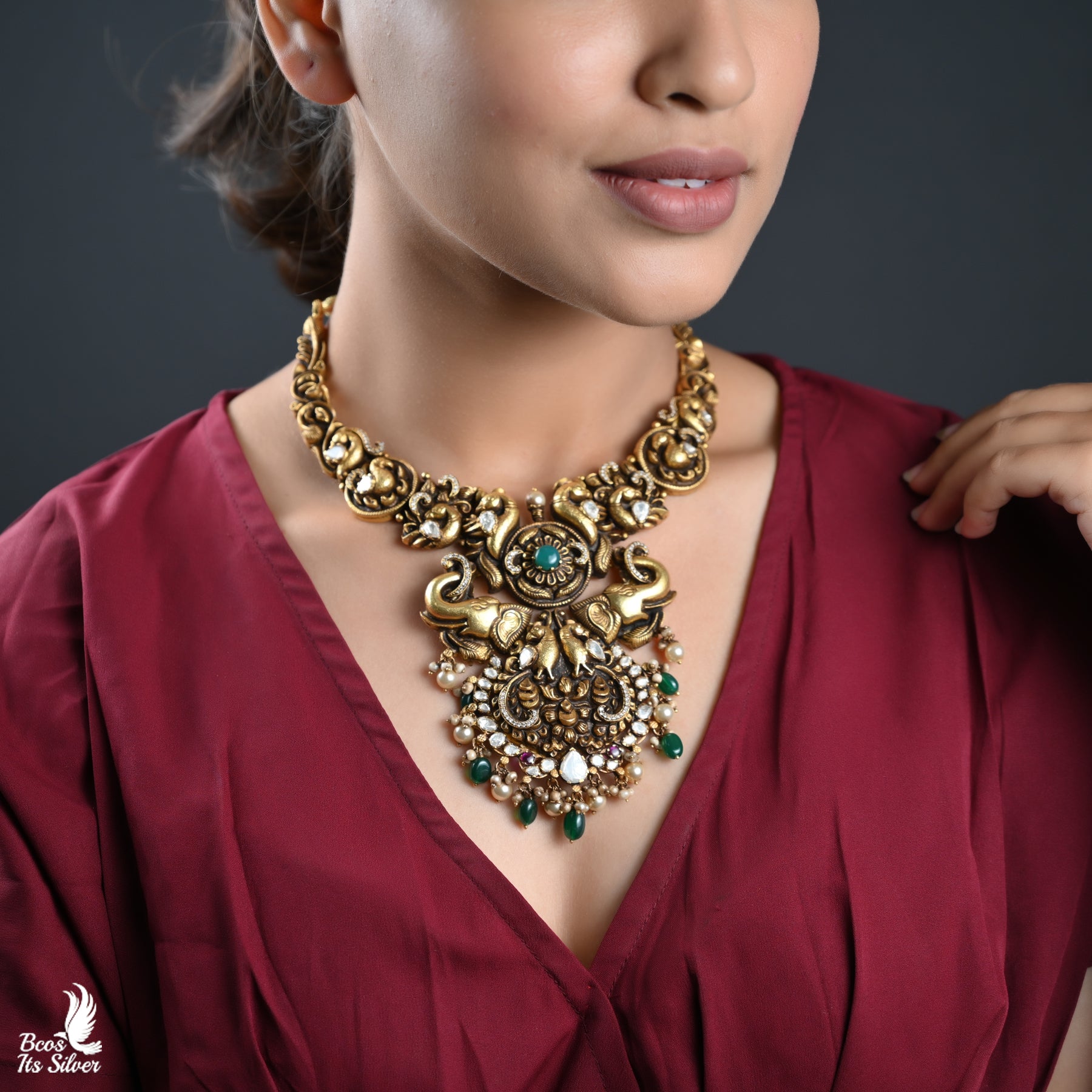 Gold Plated Polki Nakash Necklace - 3821