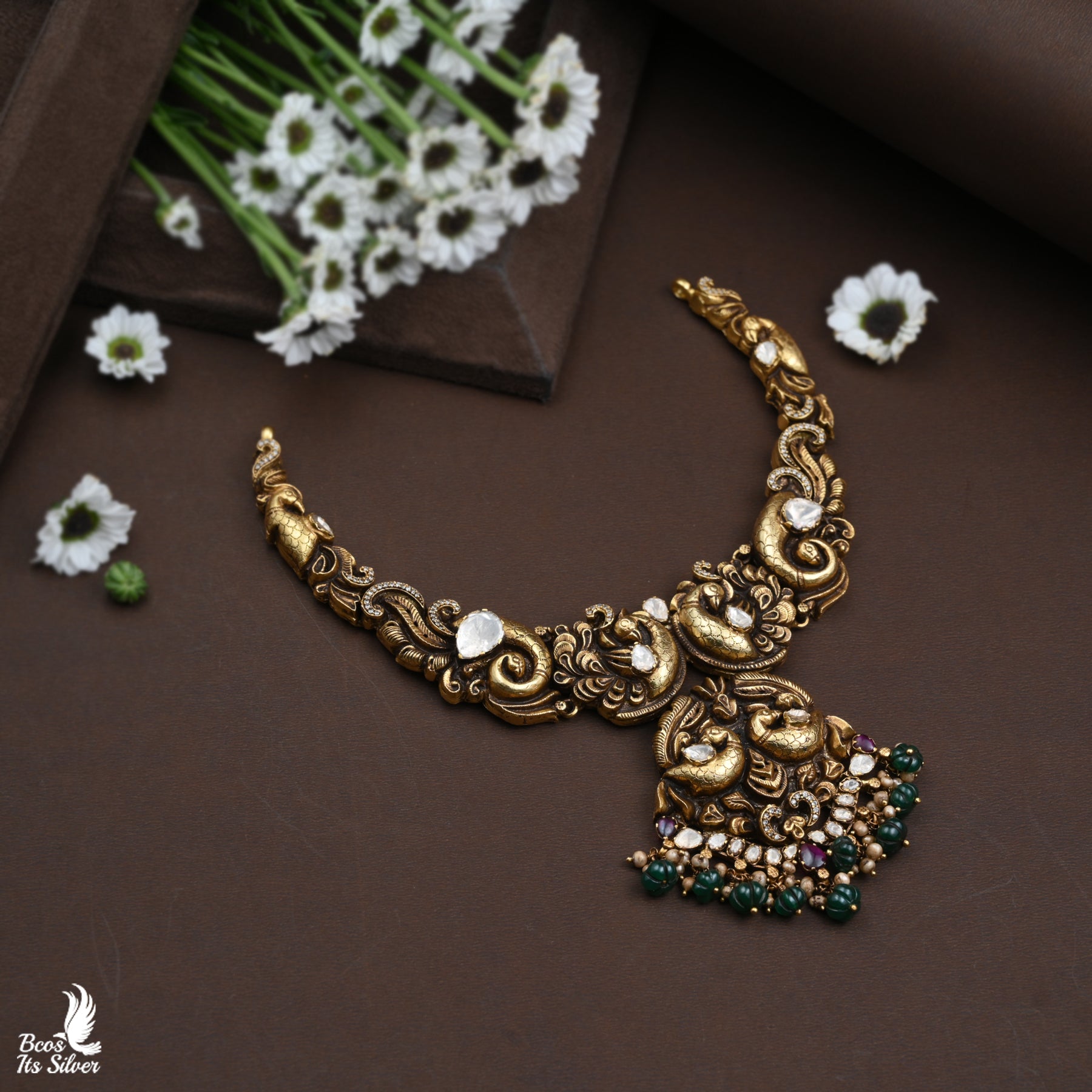 Gold Plated Polki Nakash Necklace - 3828