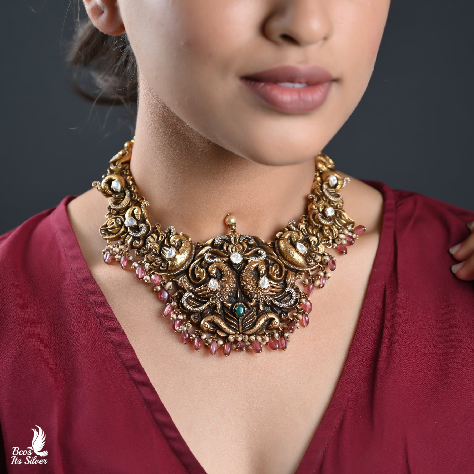 Gold Plated Polki Nakash Necklace - 3823