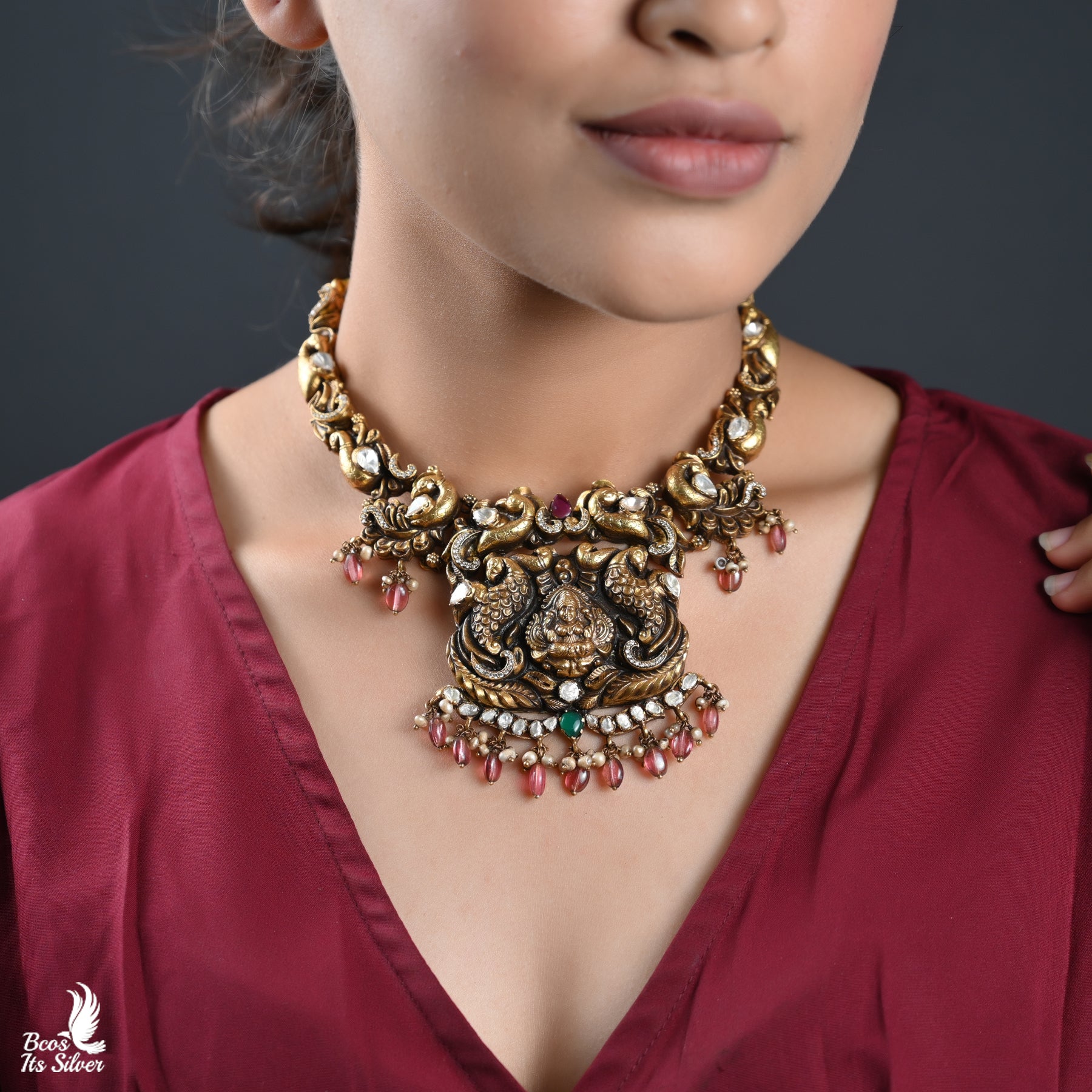 Gold Plated Polki Nakash Necklace - 3825