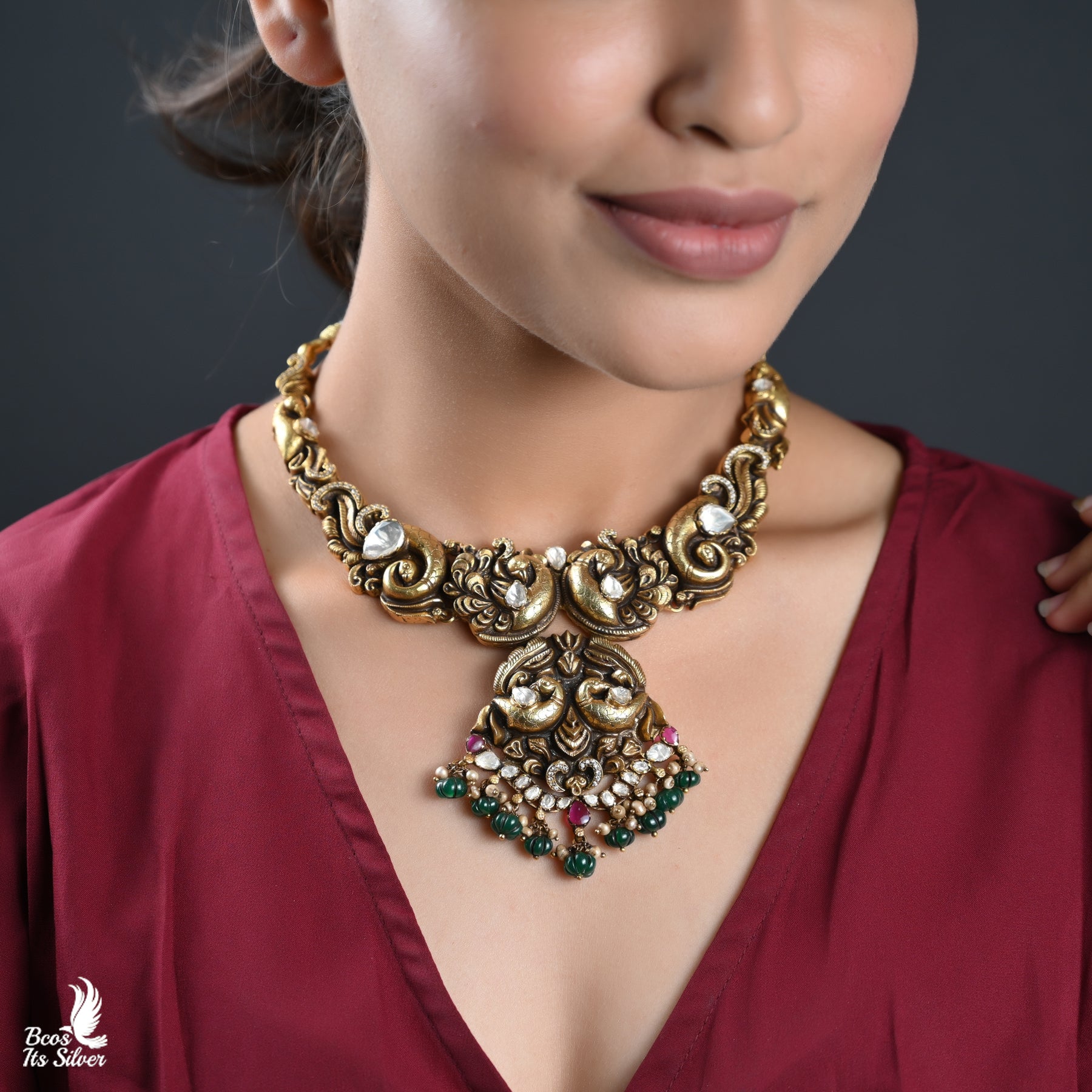 Gold Plated Polki Nakash Necklace - 3828