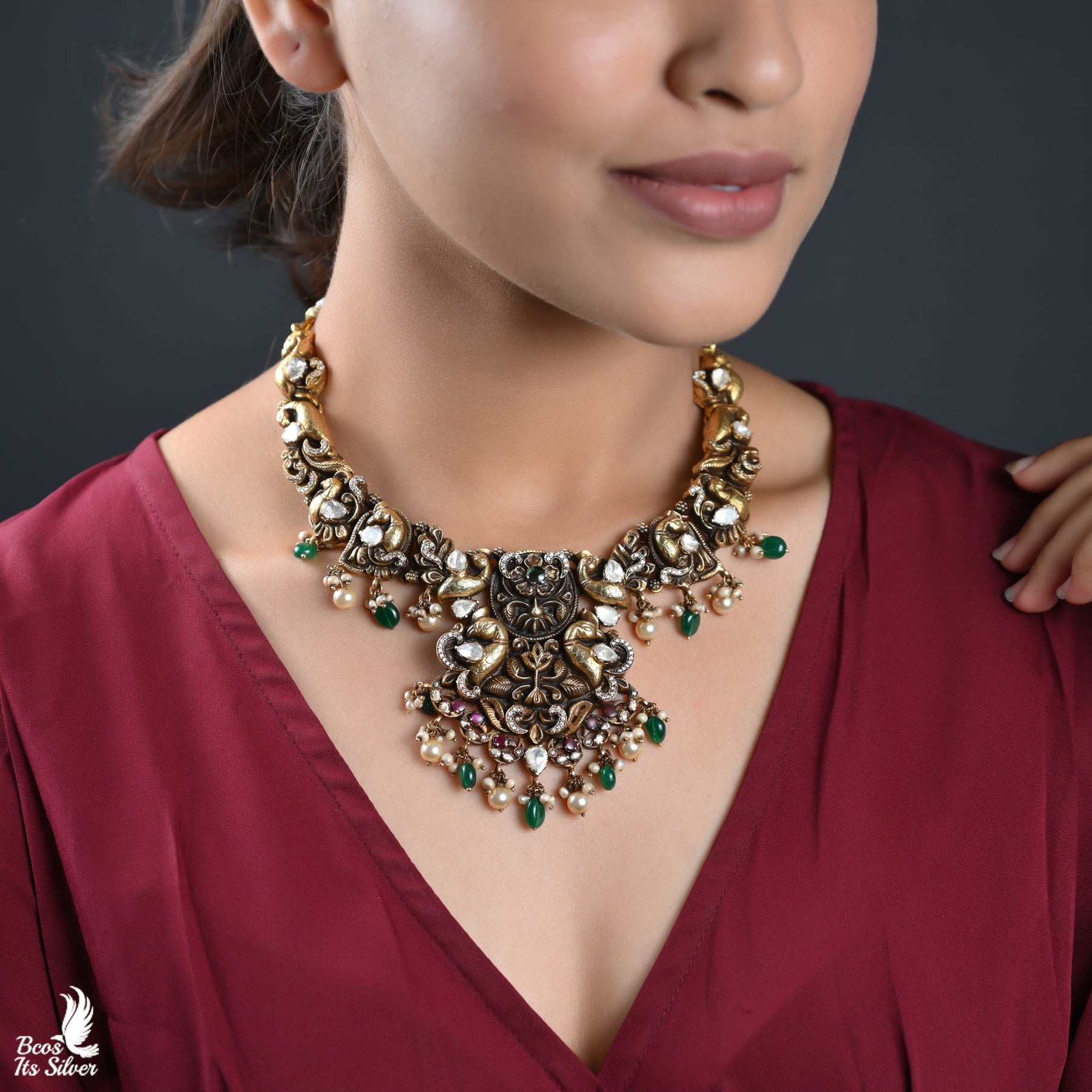Gold Plated Polki Nakash Necklace - 3829