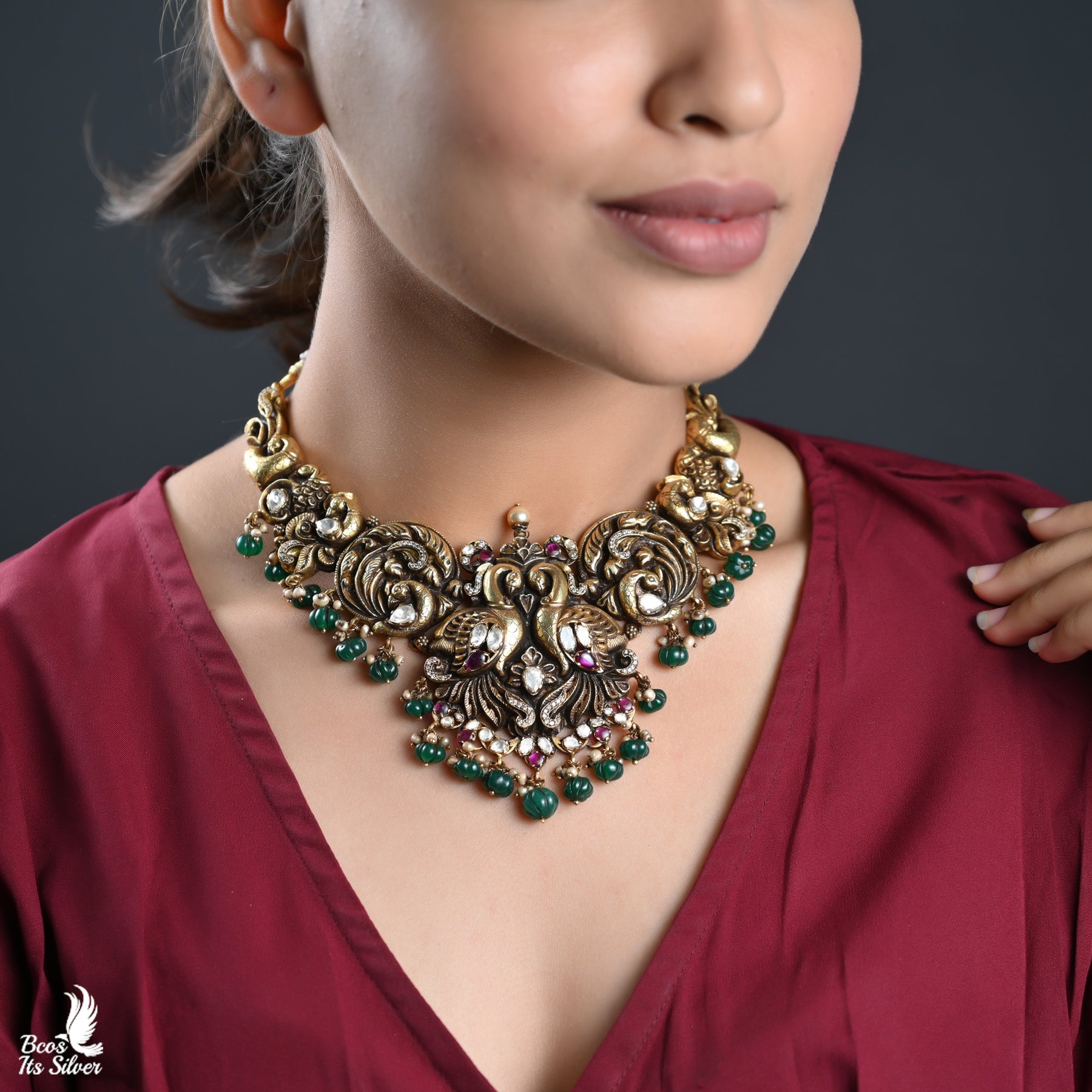 Gold Plated Polki Nakash Necklace - 3818