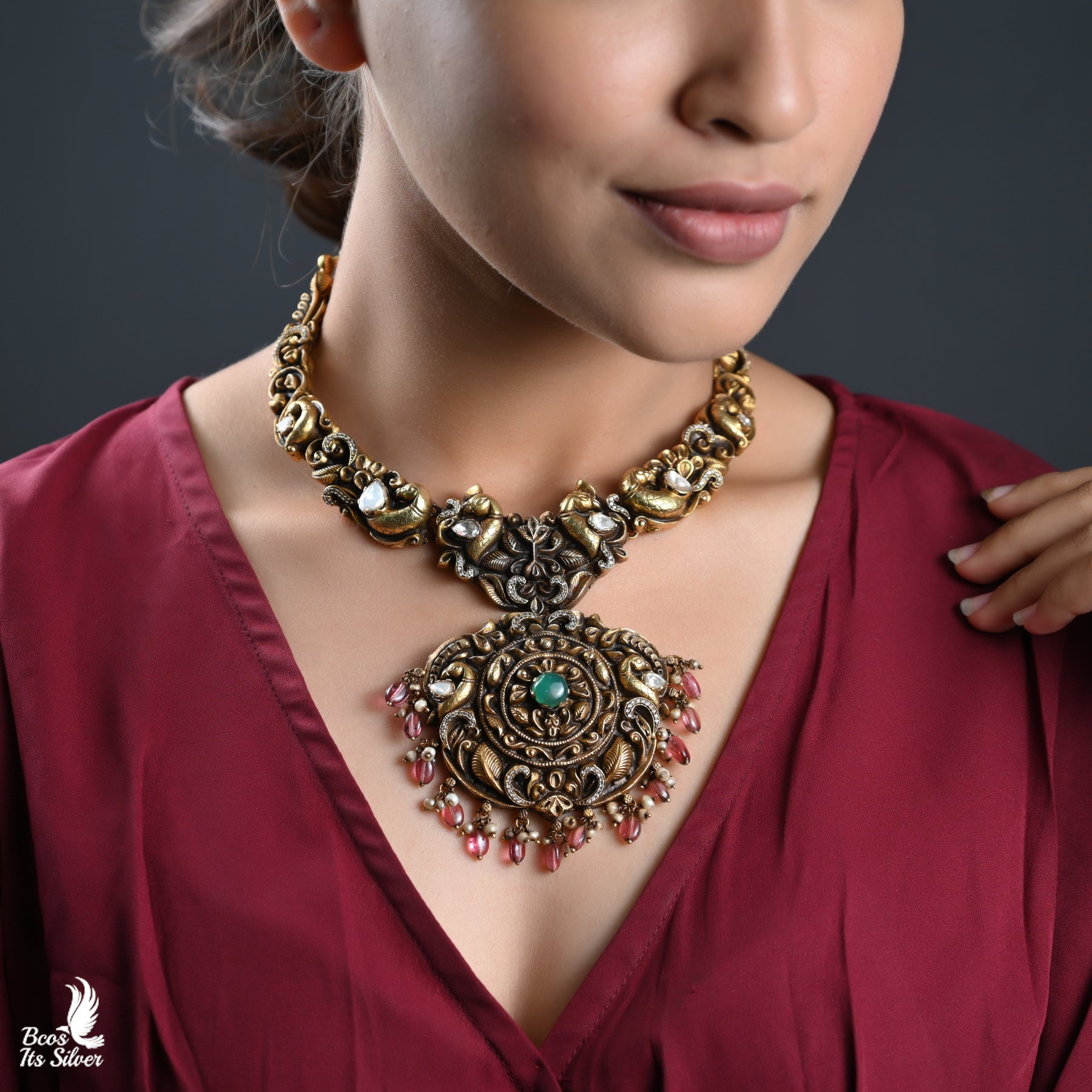 Gold Plated Polki Nakash Necklace - 3822