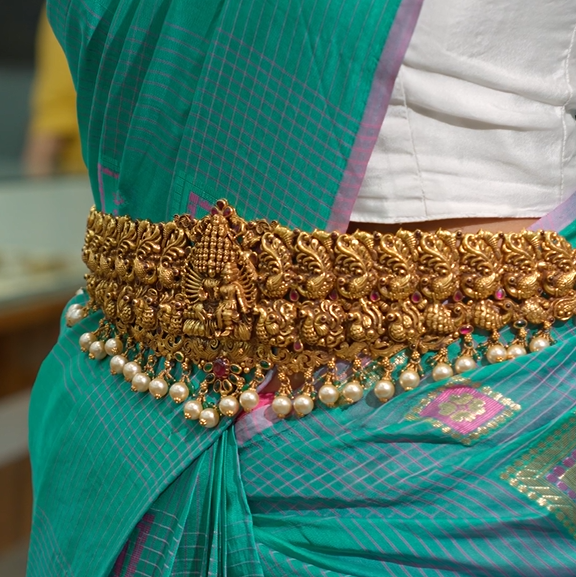 925 Silver Gold Plated Skanda Valli Waist Belt - 1391