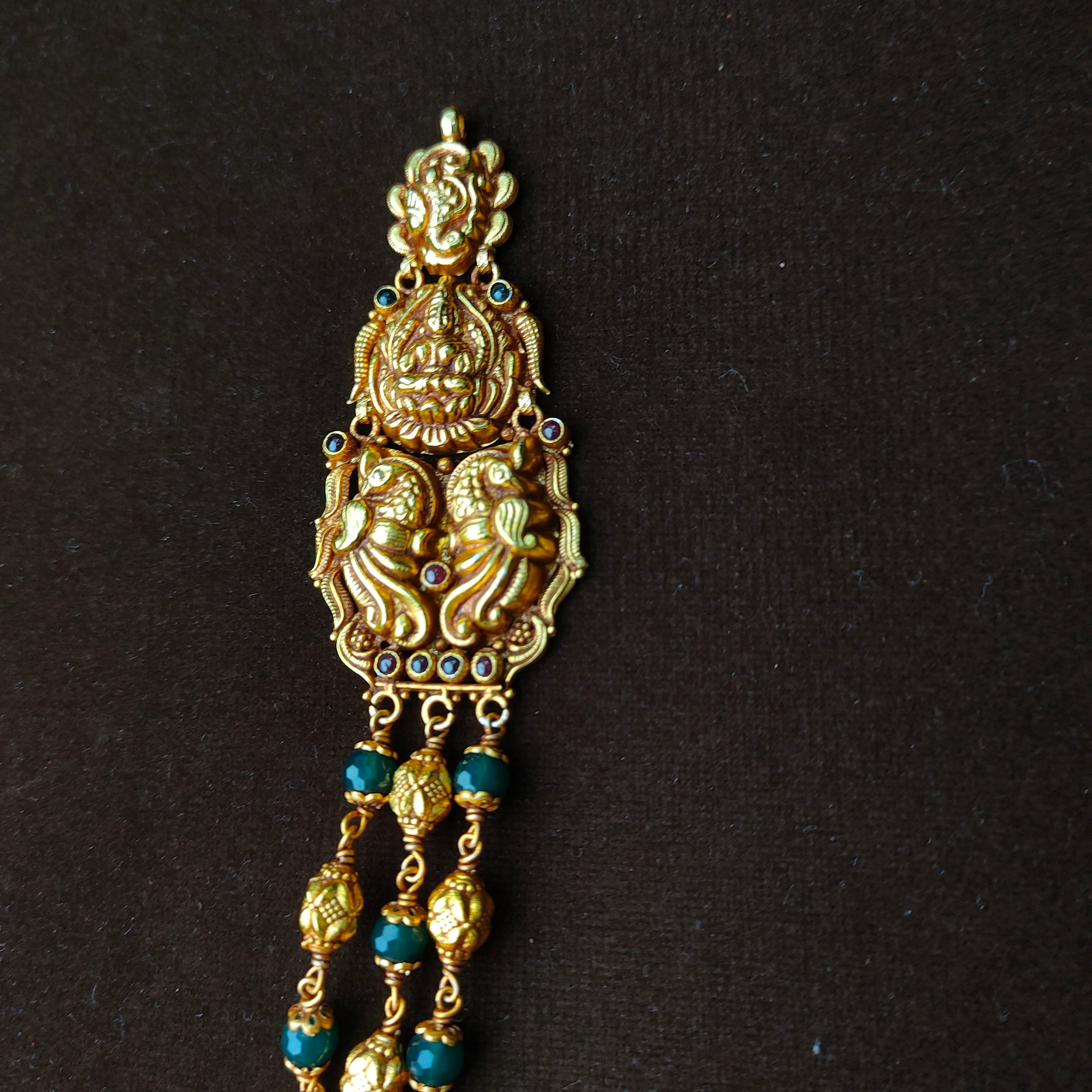 925 Silver Gold Plated Twin peacock Short Haram -0033