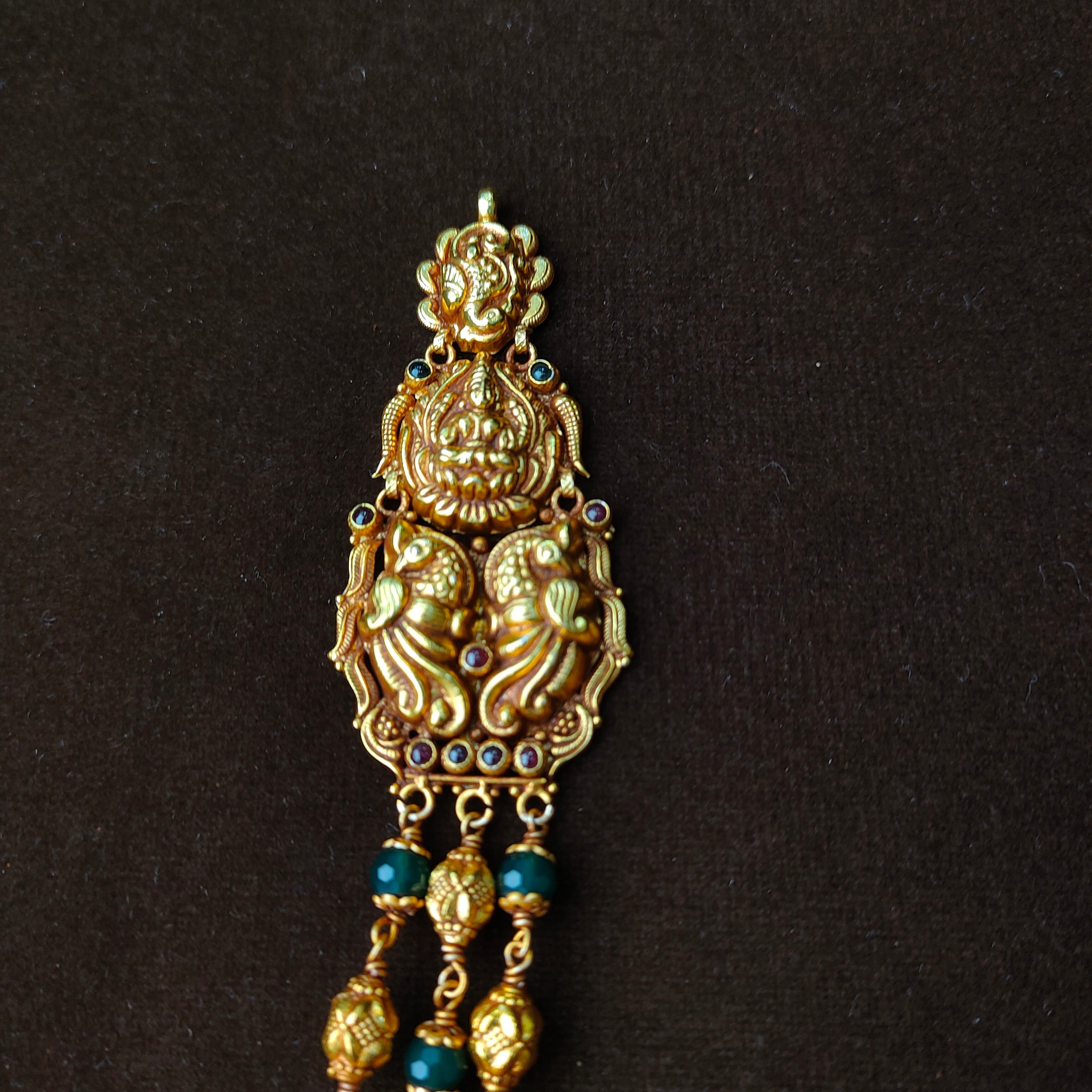 925 Silver Gold Plated Twin peacock Short Haram -0033