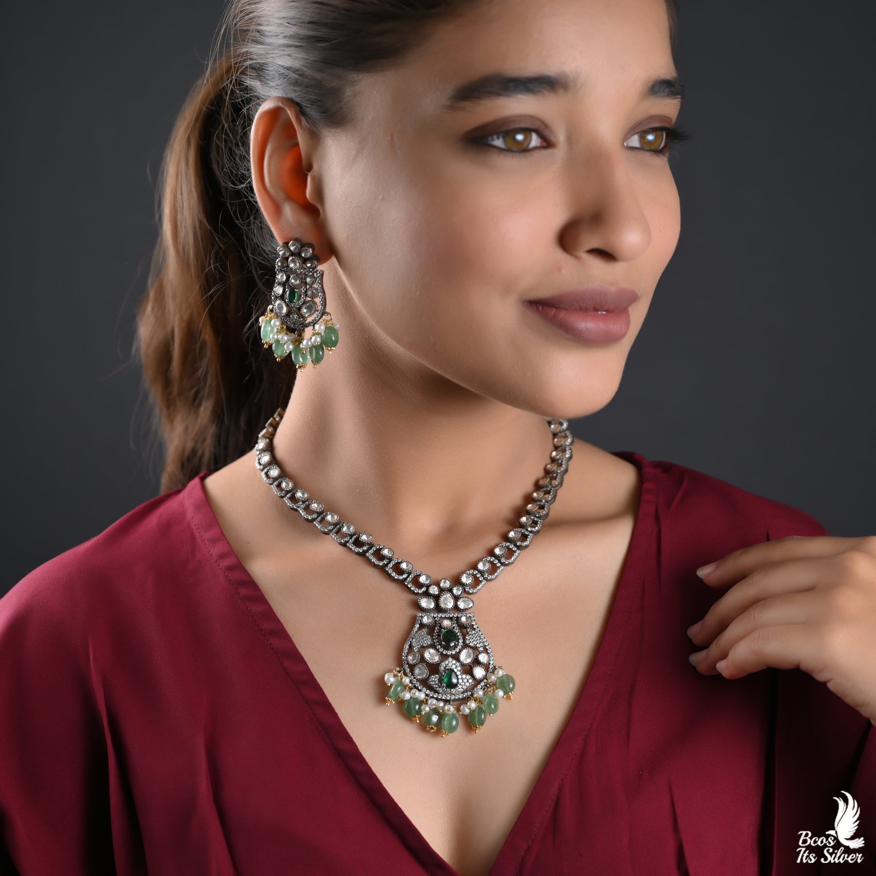 Gold Plated Victorian Neckpiece with earring - 4865