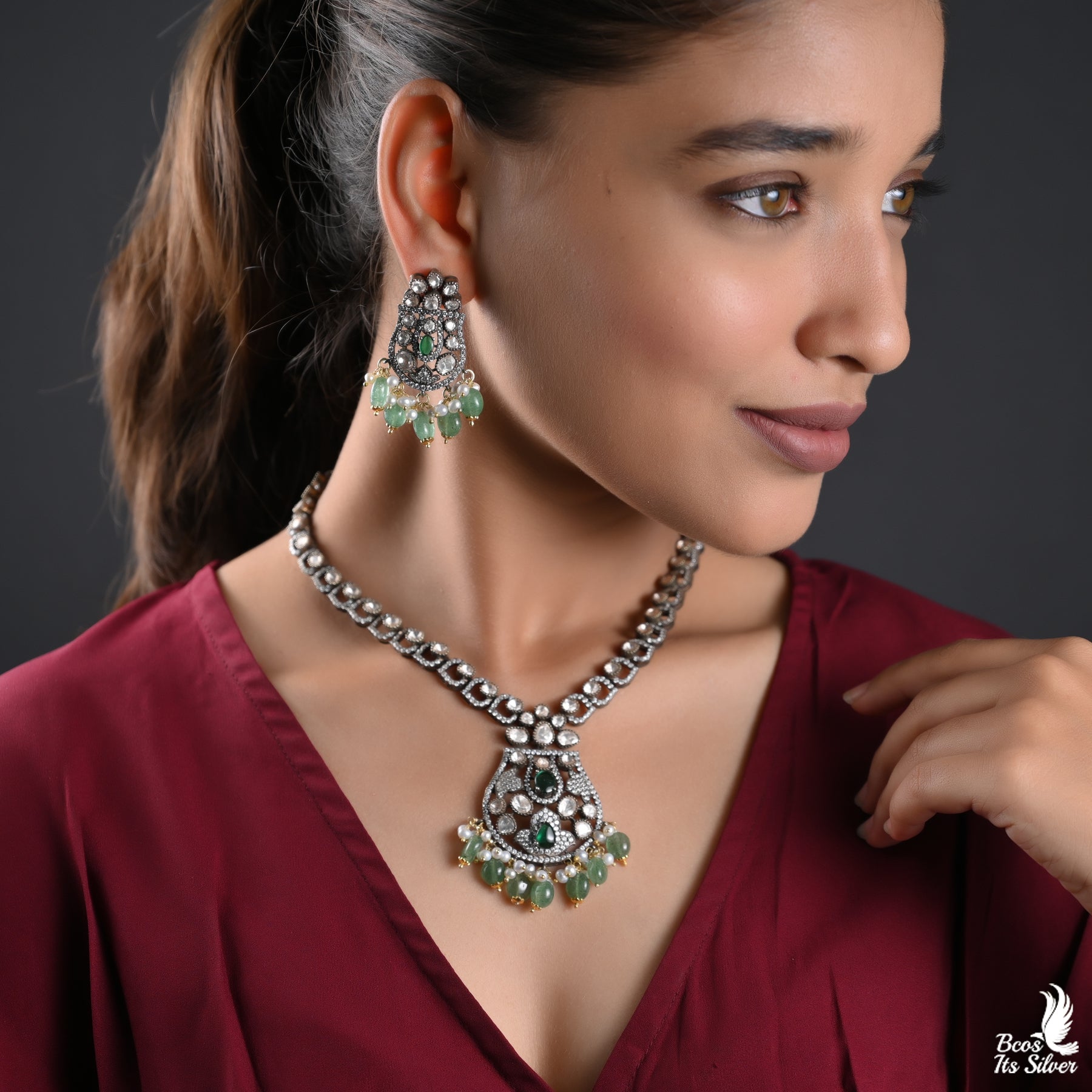 Gold Plated Victorian Neckpiece with earring - 4865