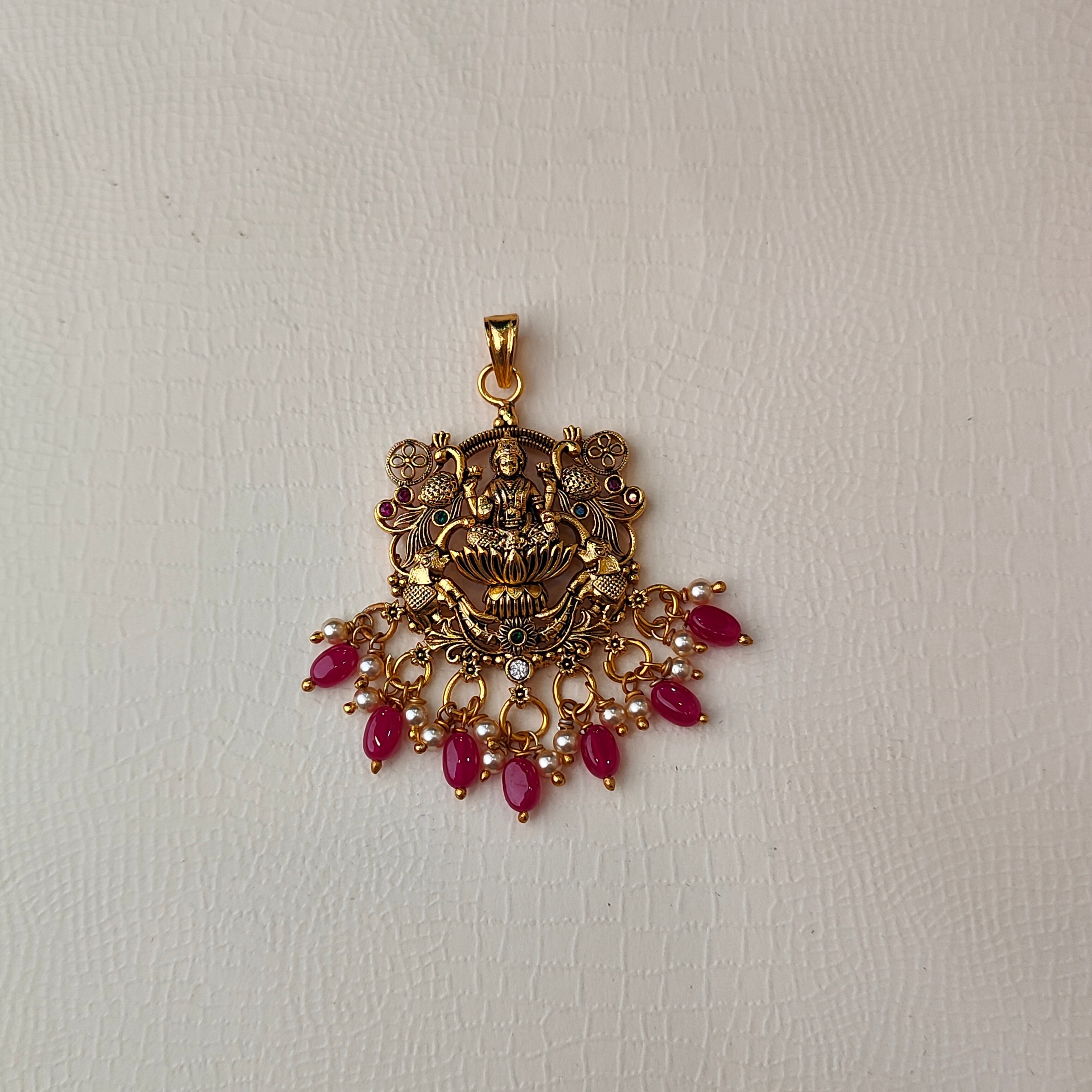 925 Silver Gold plated Lakshmi Pendant-5600