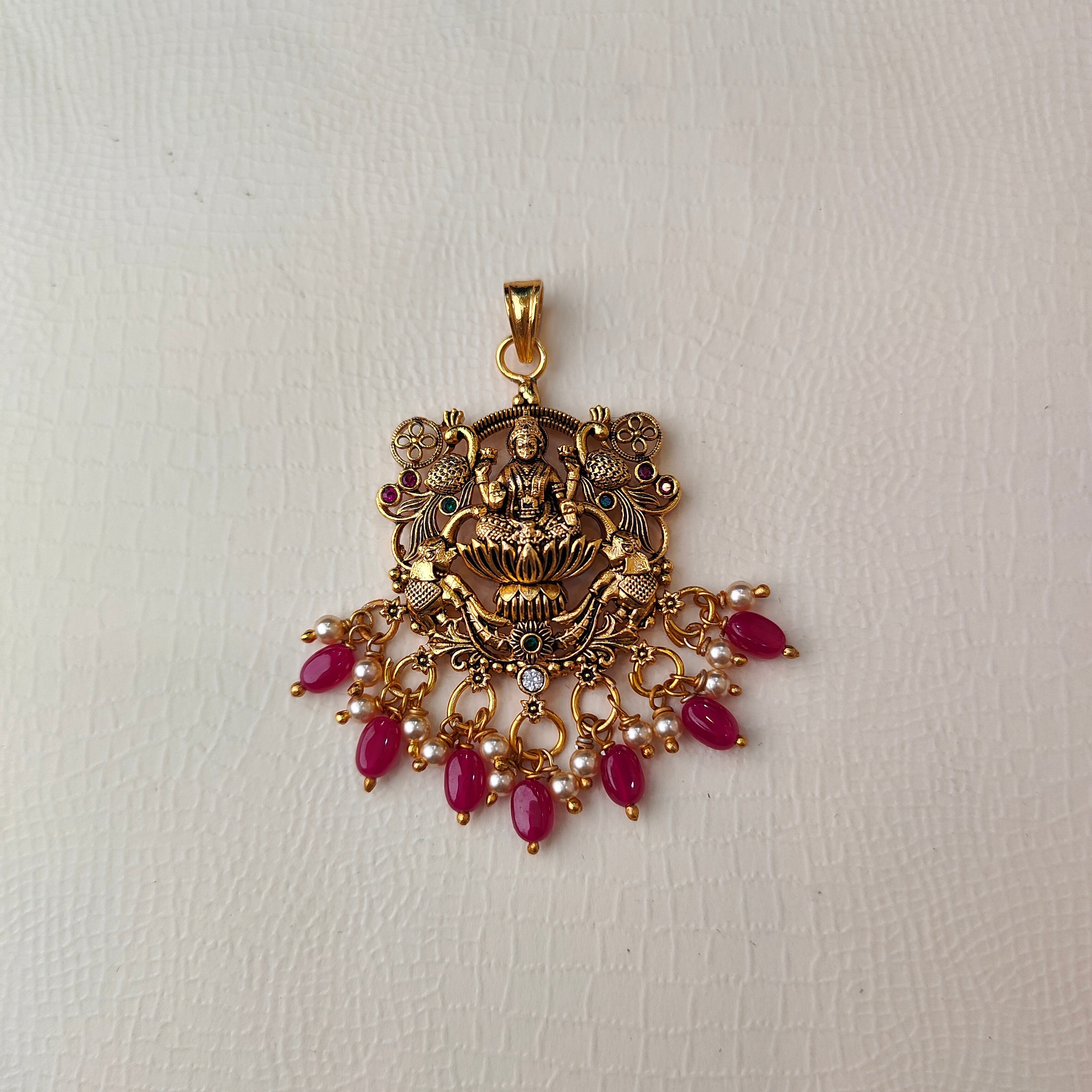 925 Silver Gold plated Lakshmi Pendant-5600