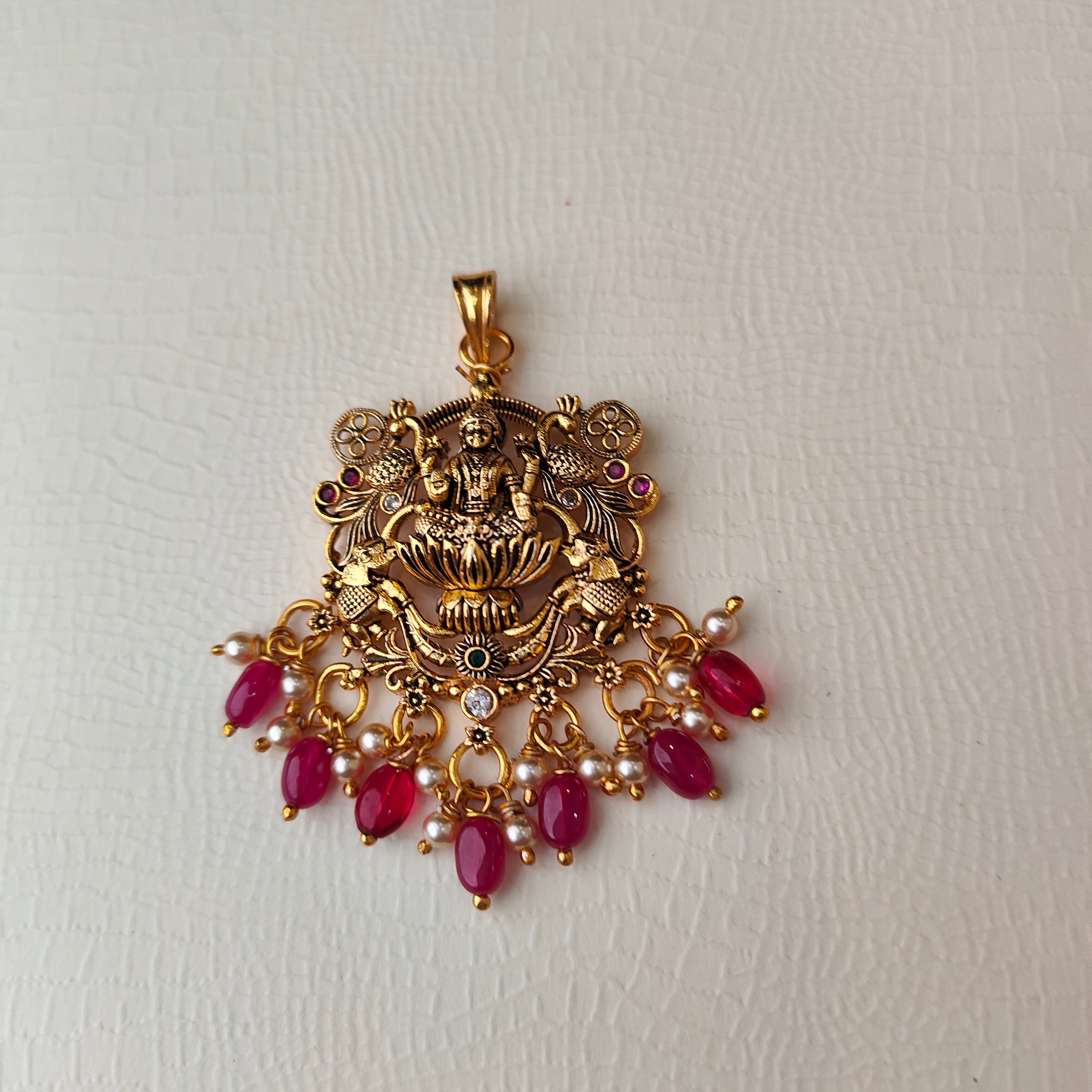 925 Silver Gold plated Lakshmi Pendant-5600