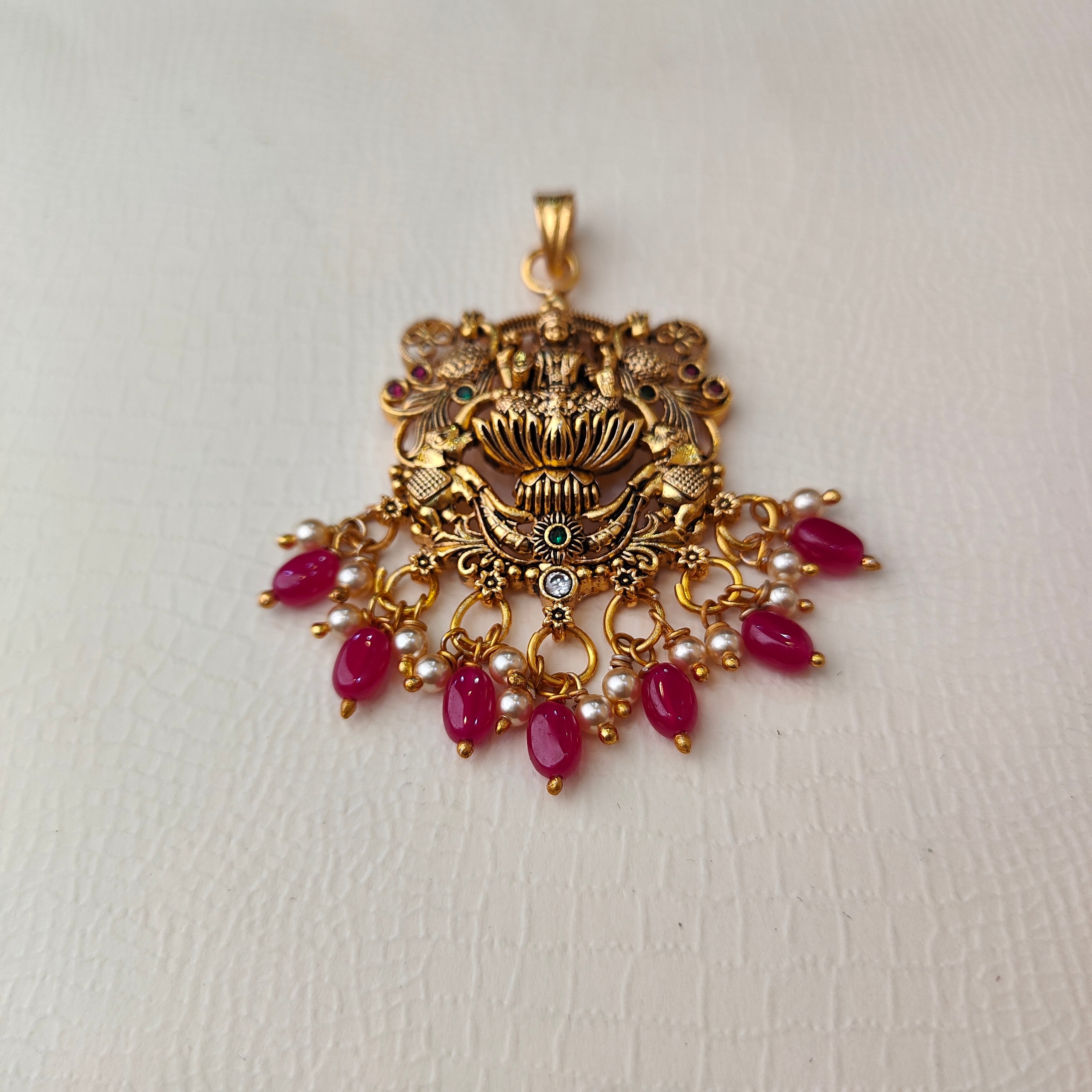925 Silver Gold plated Lakshmi Pendant-5600