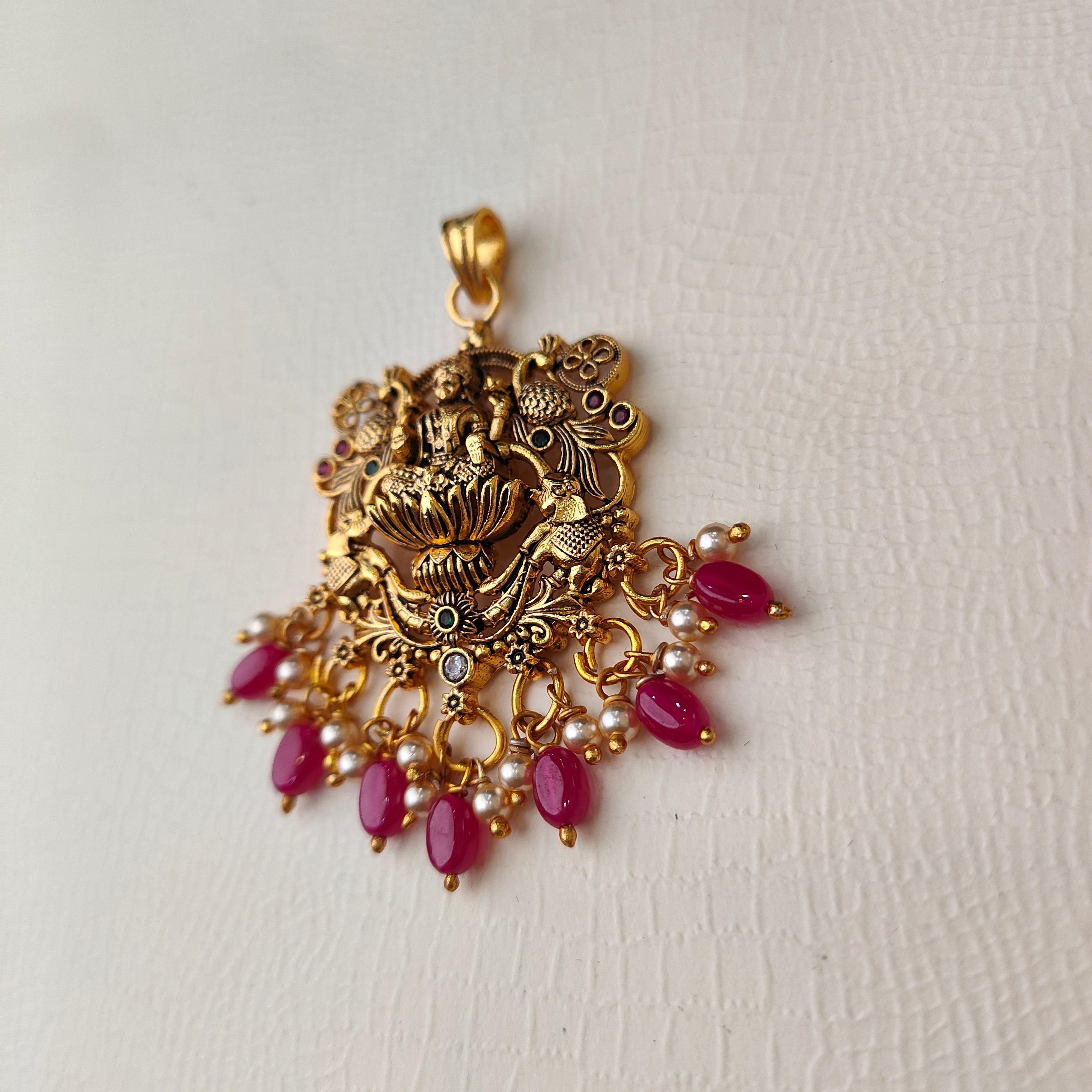 925 Silver Gold plated Lakshmi Pendant-5600