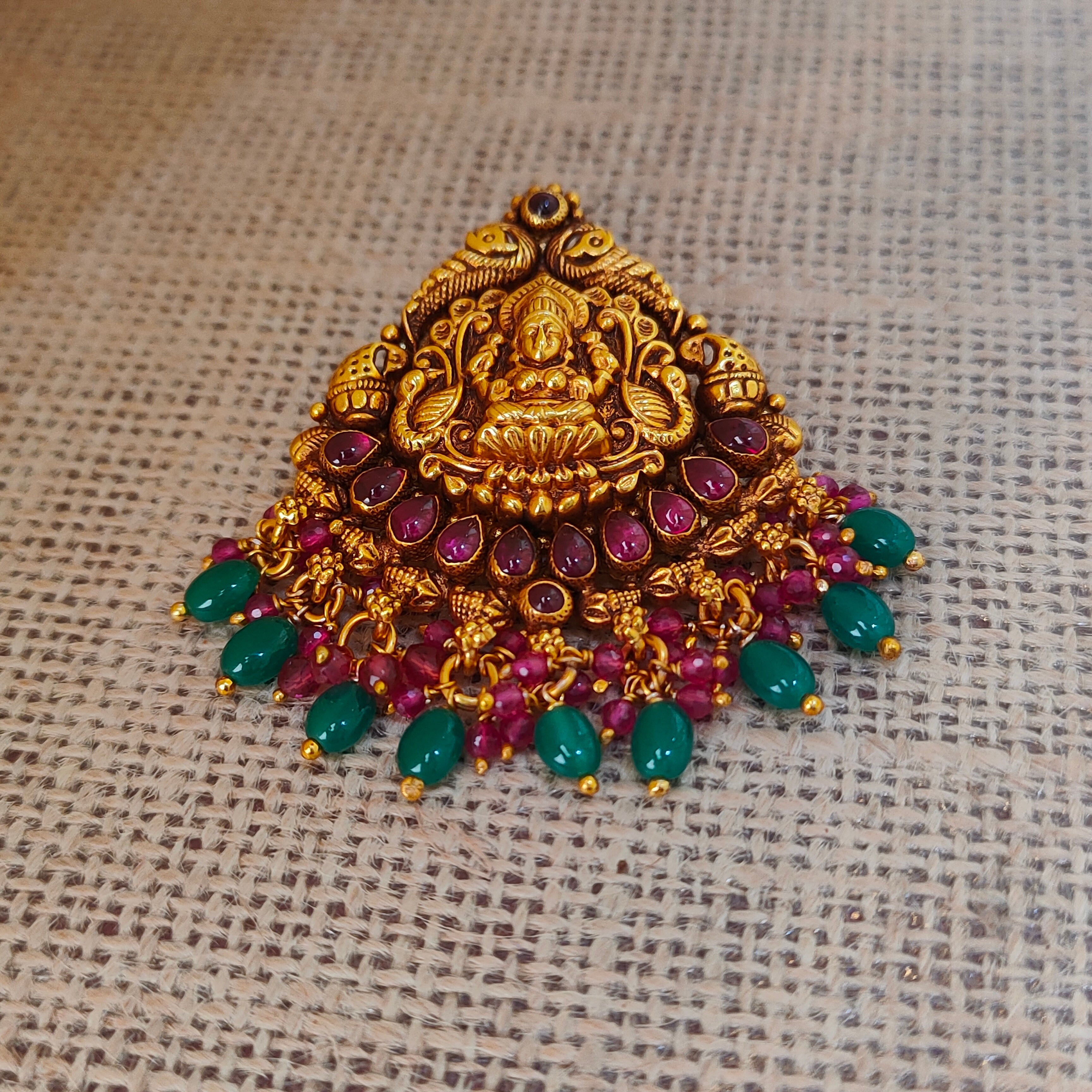 925 Silver Gold plated Nakshi Pendant-5580