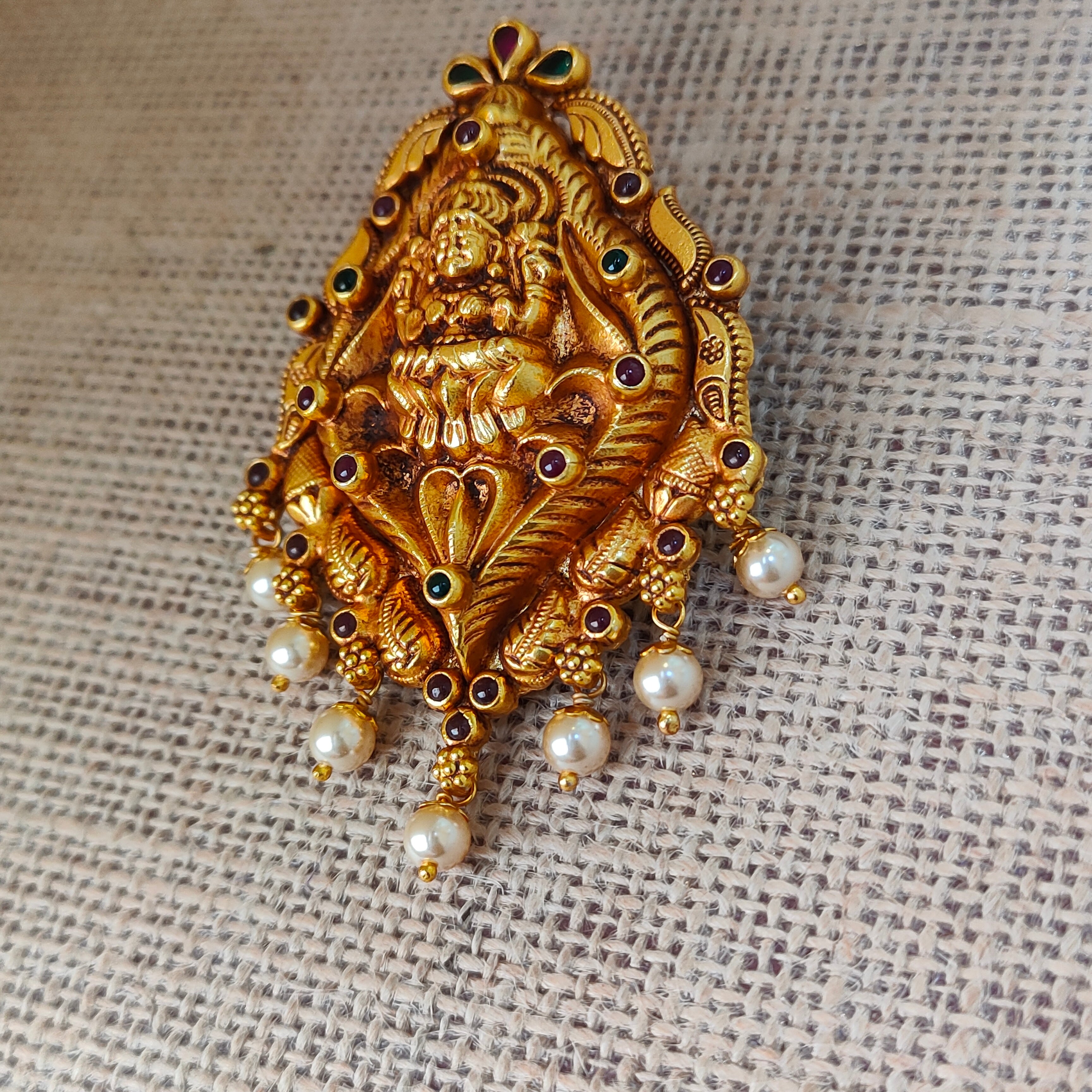 925 Silver Gold plated Nakshi Pendant-5586