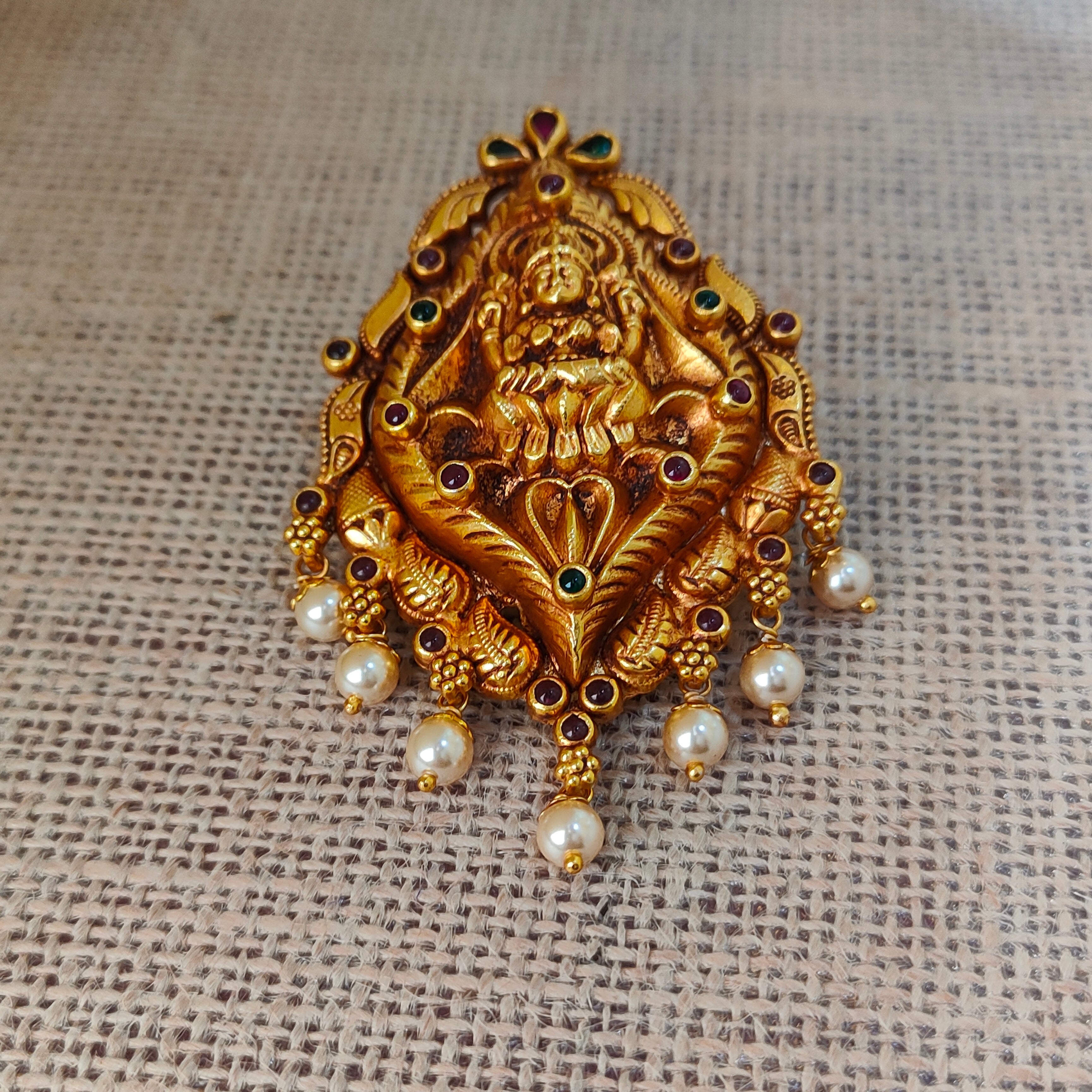 925 Silver Gold plated Nakshi Pendant-5586