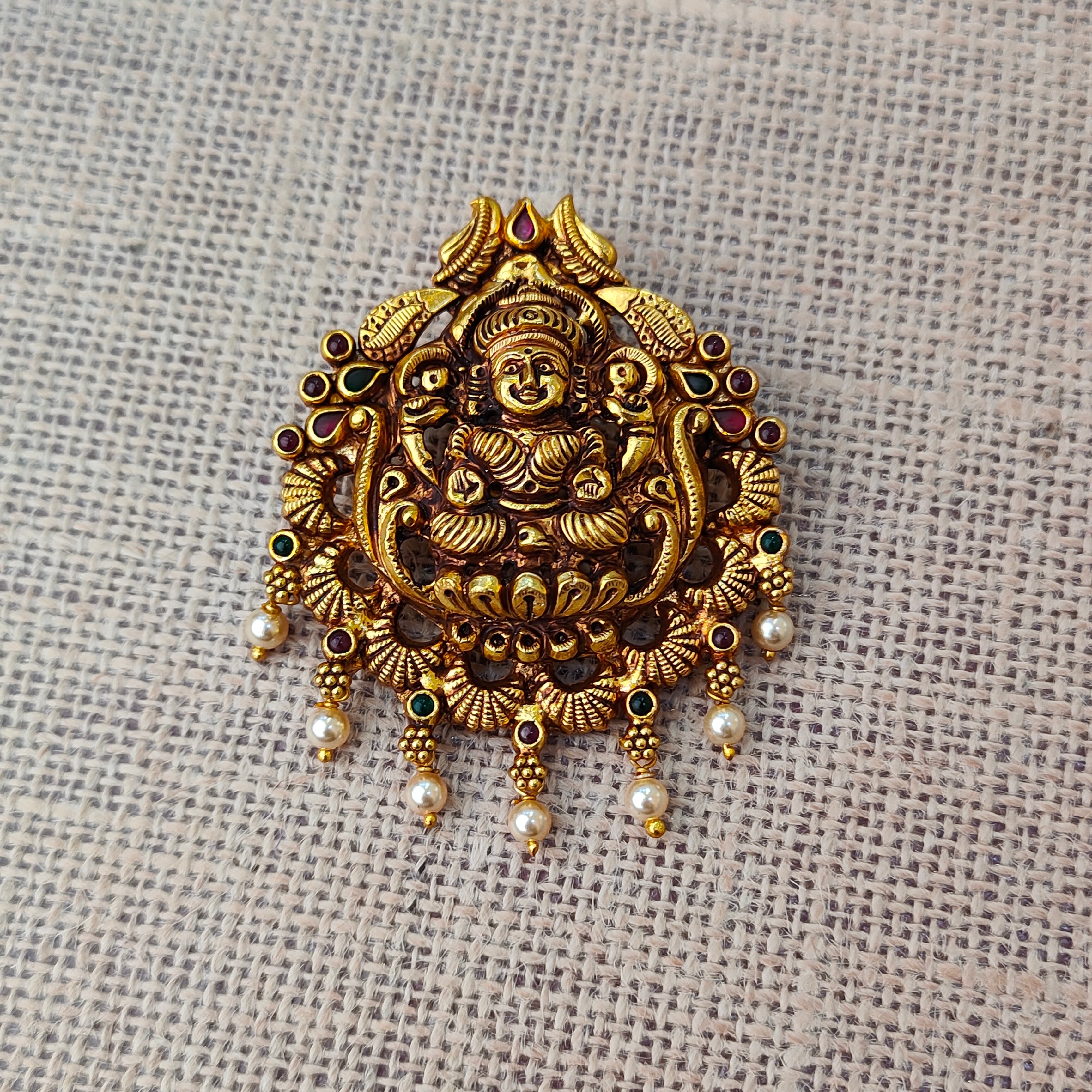 925 Silver Gold plated Nakshi Pendant-5587