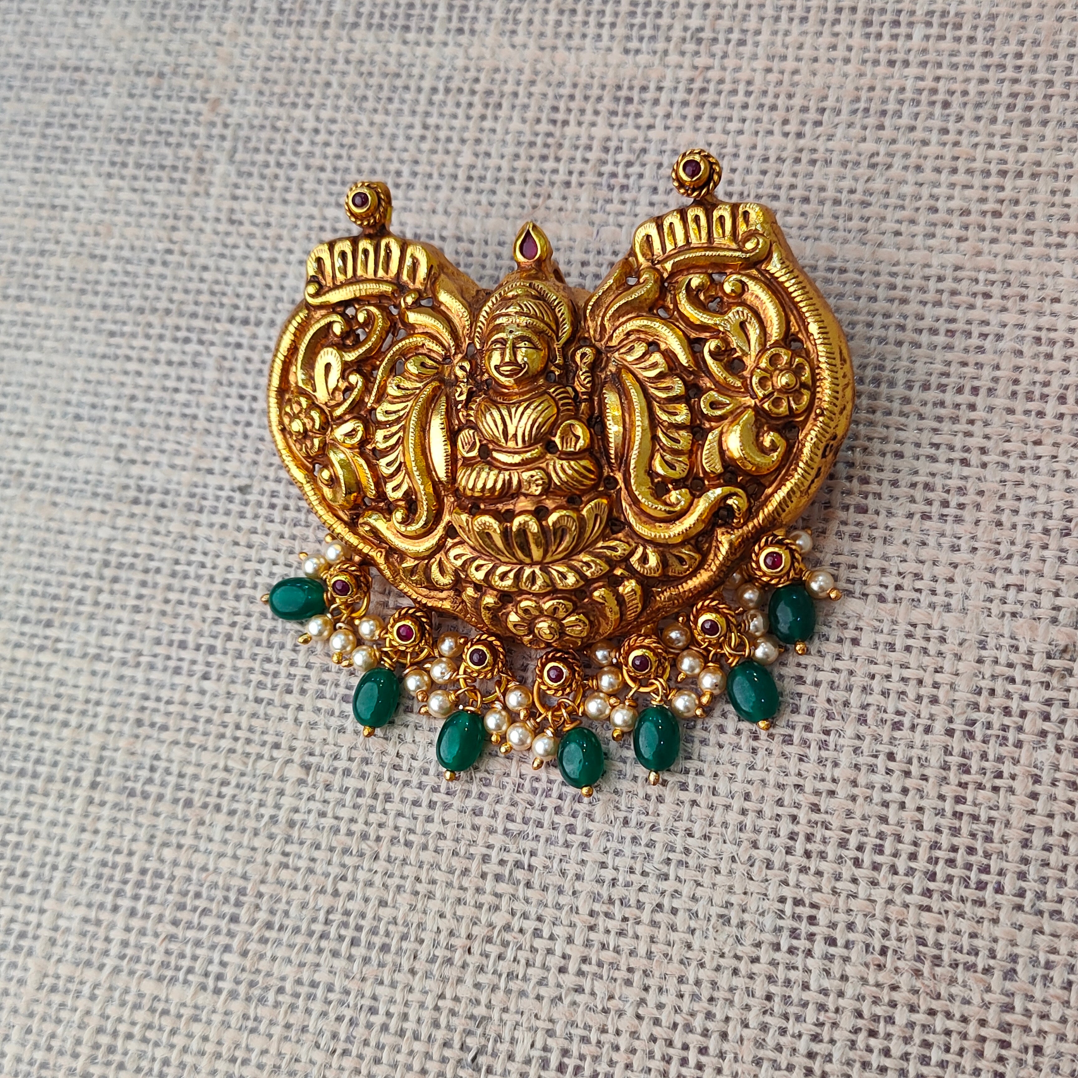 925 Silver Gold plated Nakshi Pendant-5588